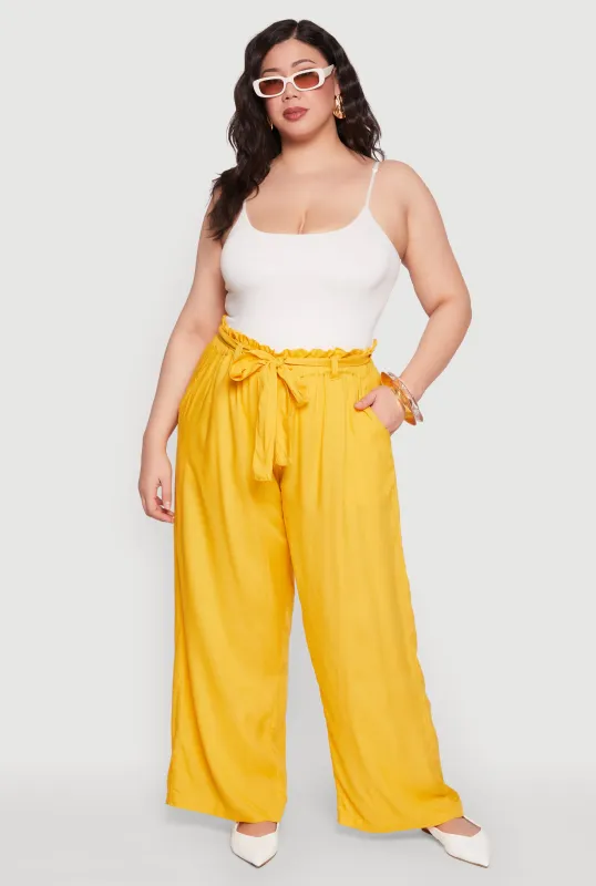 Plus Size Paper Bag Waist Belted Pants sold by Rainbow