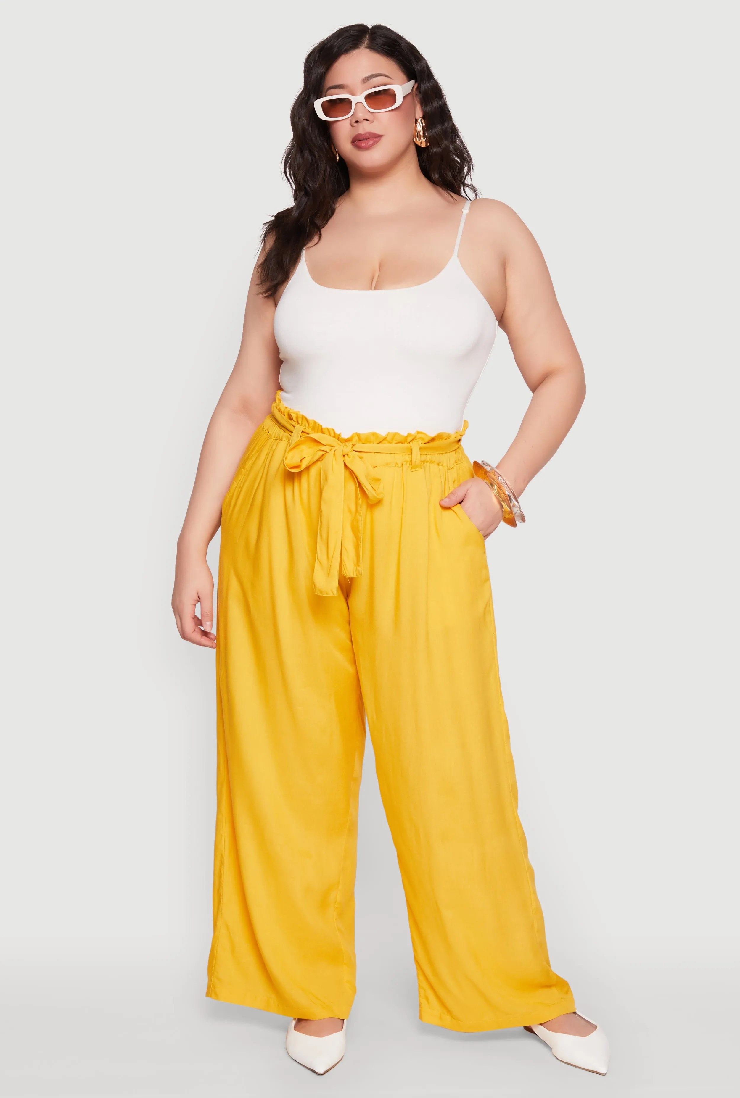 Plus Size Paper Bag Waist Belted Pants sold by Rainbow
