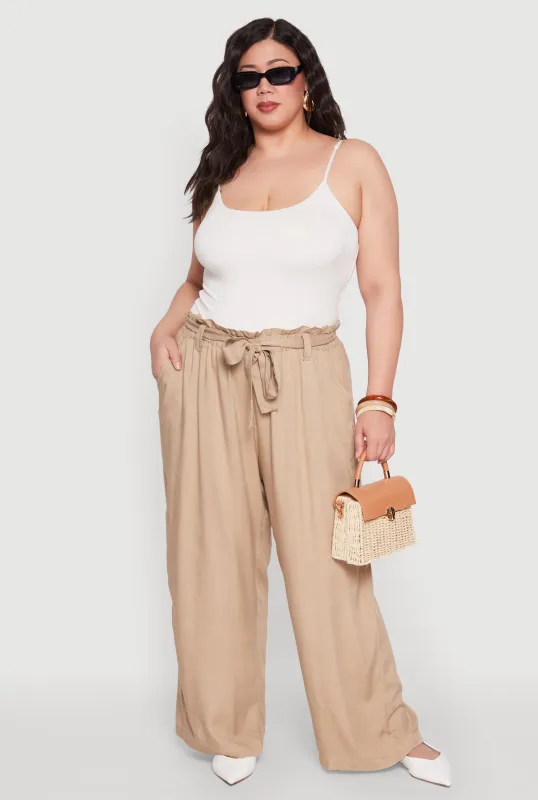 Plus Size Paper Bag Waist Belted Pants sold by Rainbow