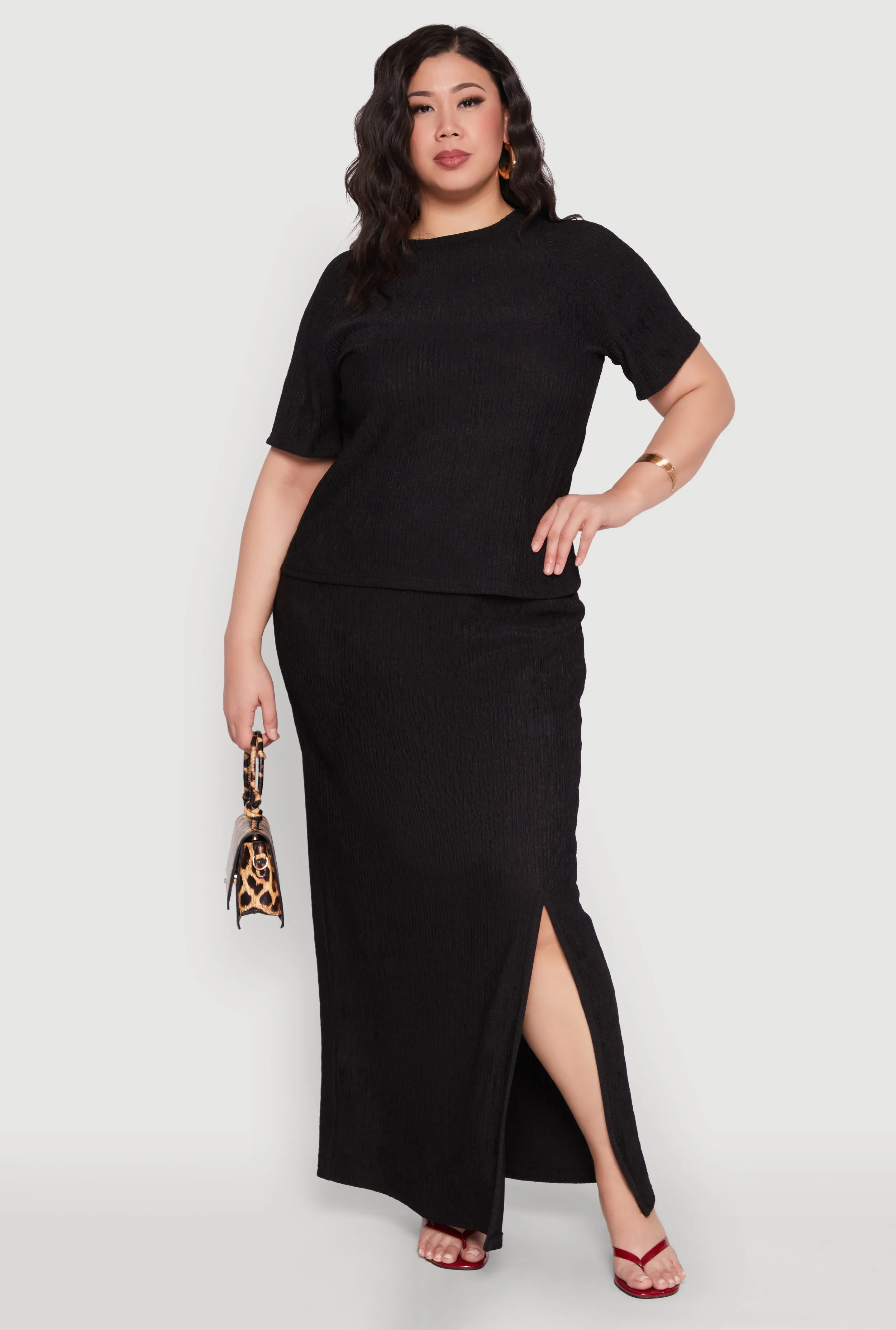 Plus Size High Waisted Slit Front Skirt sold by Rainbow