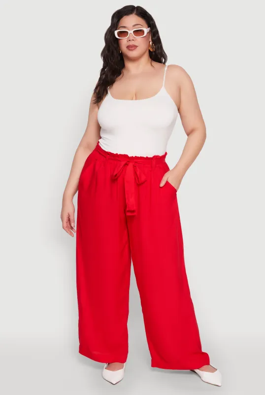 Plus Size Paper Bag Waist Belted Pants sold by Rainbow