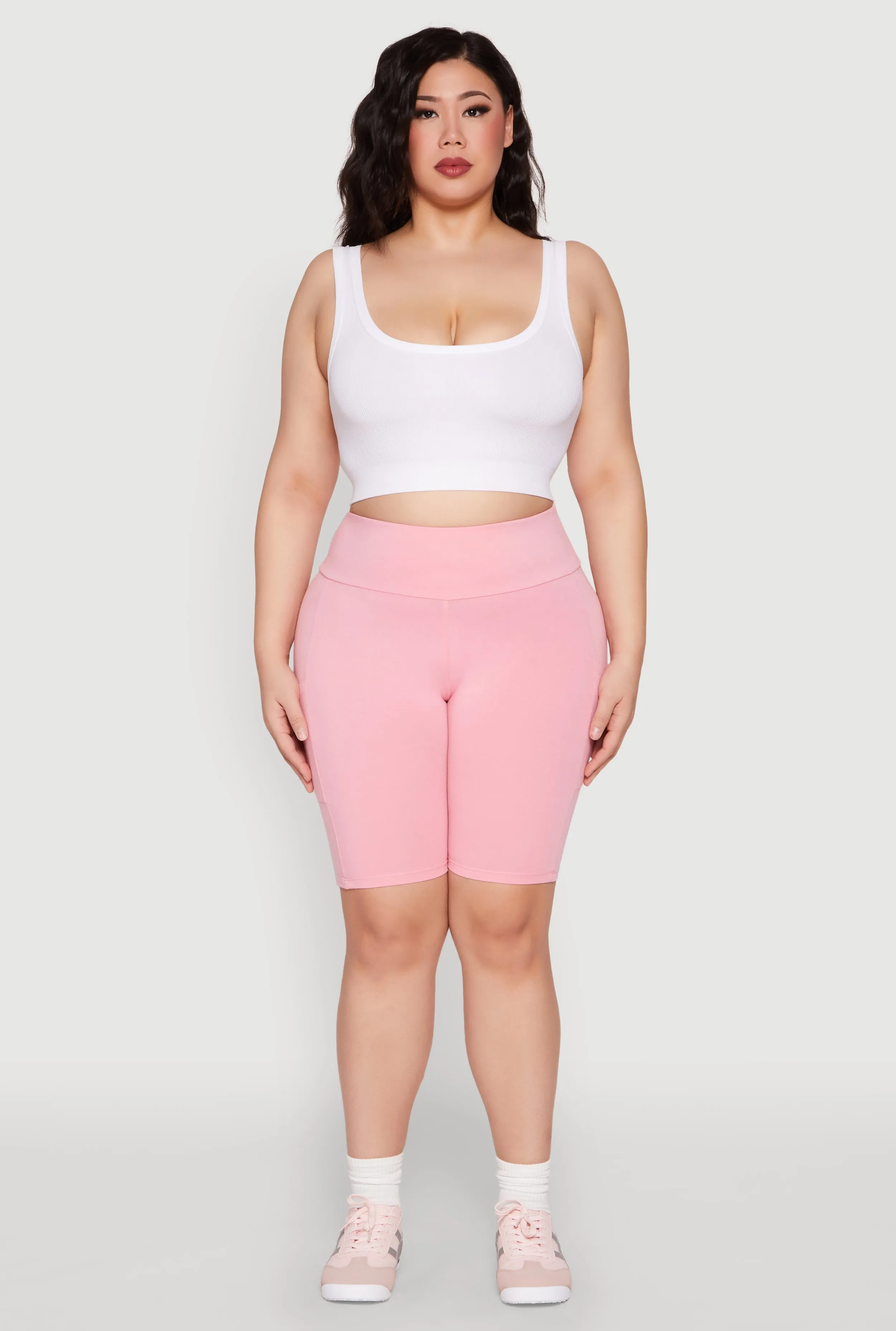 Plus Size High Waist Cell Phone Pocket Biker Shorts sold by Rainbow