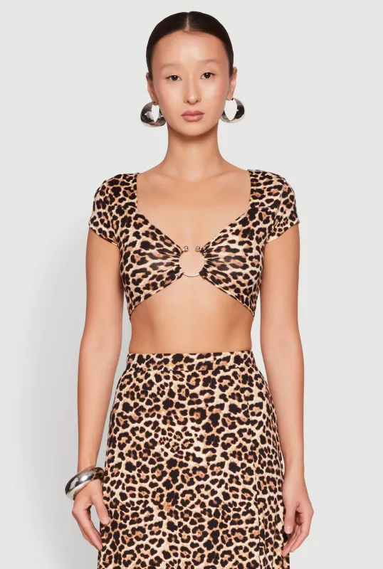 Leopard Print Keyhole Crop Top sold by Rainbow