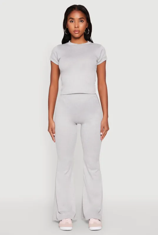 High Waisted Rib Knit Palazzo Pants sold by Rainbow