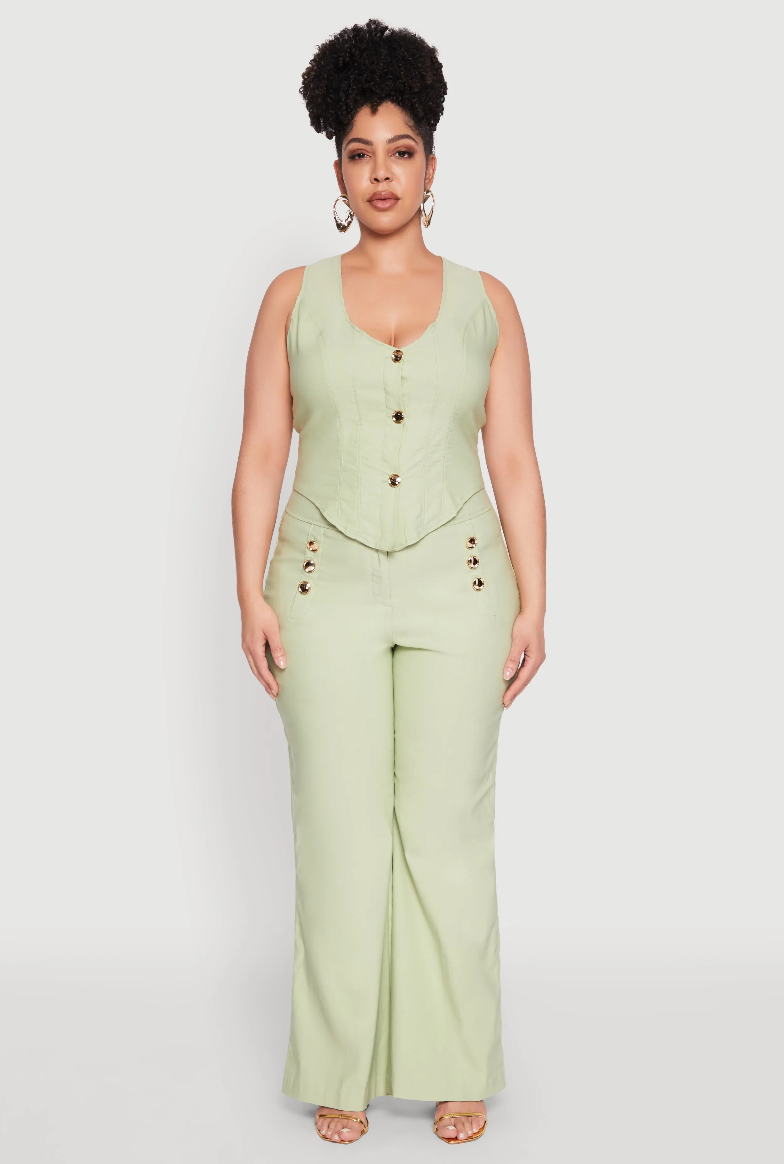 Plus Size Flared Pull On Dress Pants sold by Rainbow