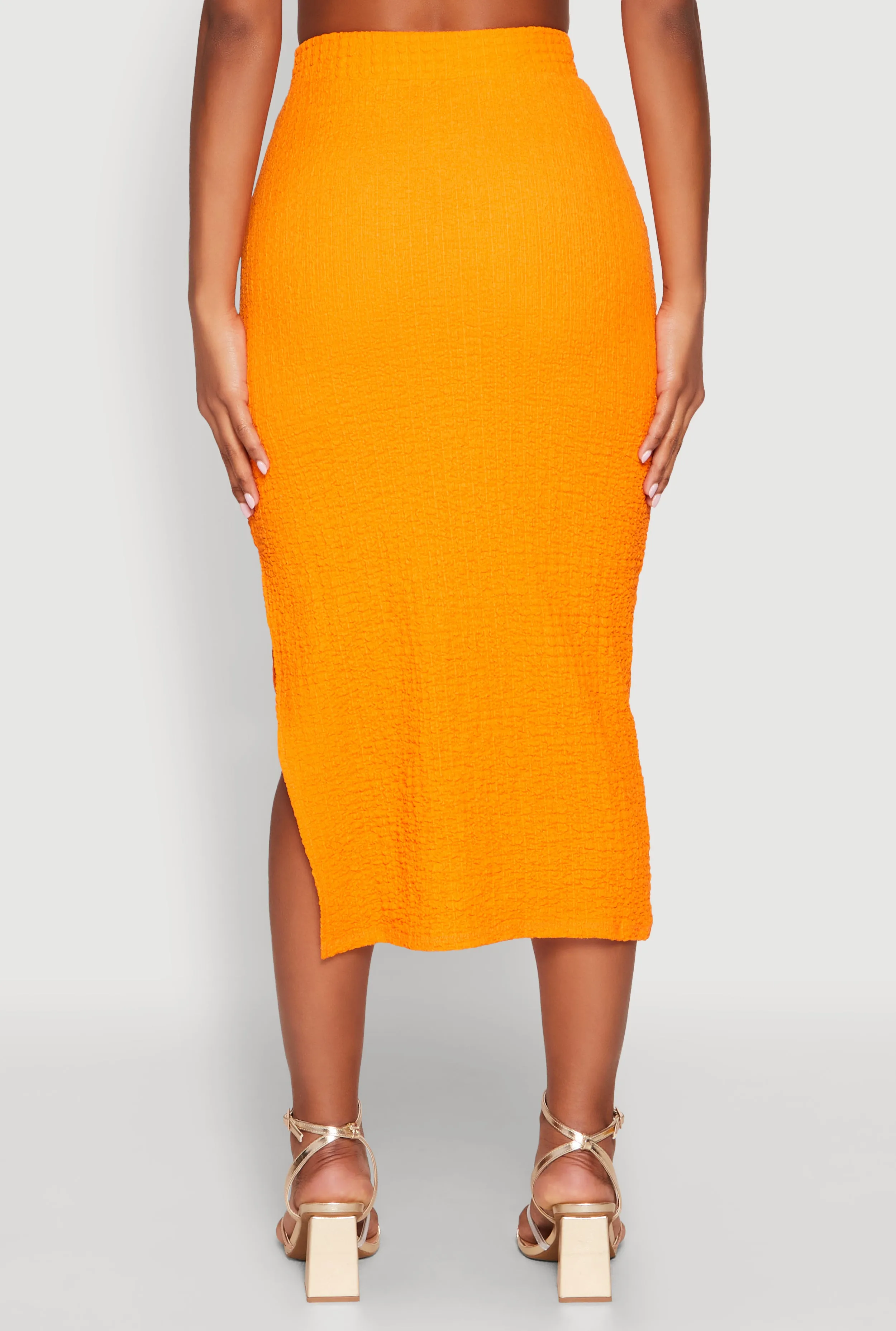 Textured Knit Side Slit Midi Skirt sold by Rainbow product image thumbnail 5