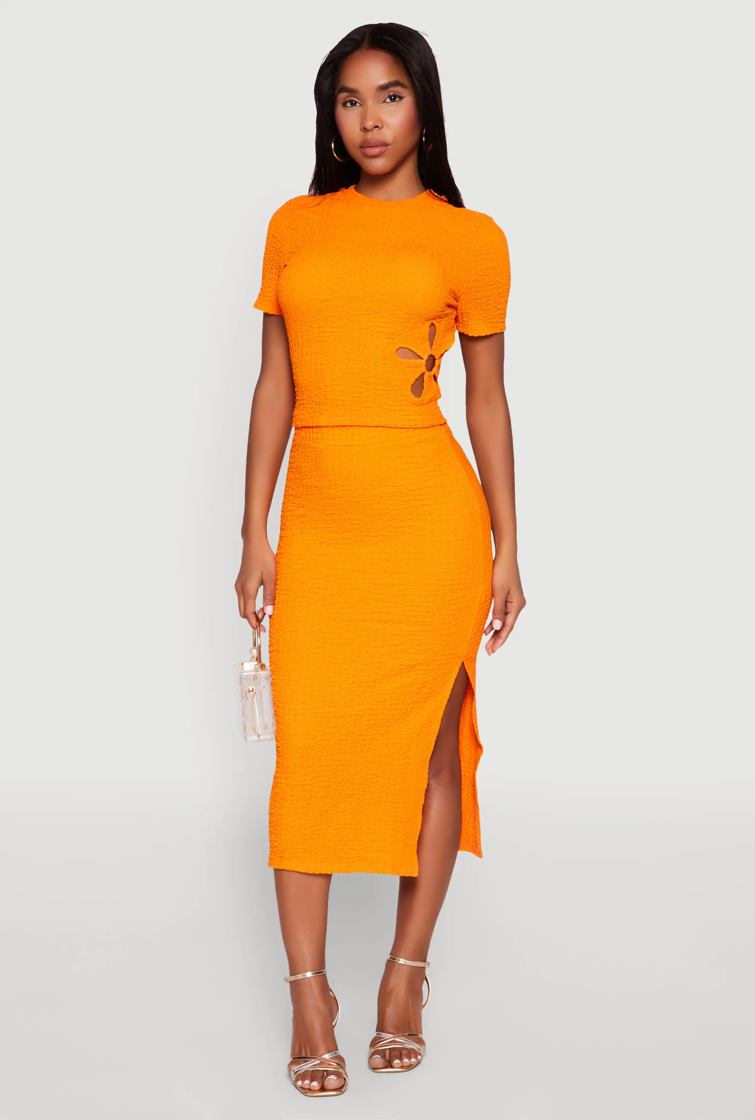 Textured Knit Side Slit Midi Skirt sold by Rainbow