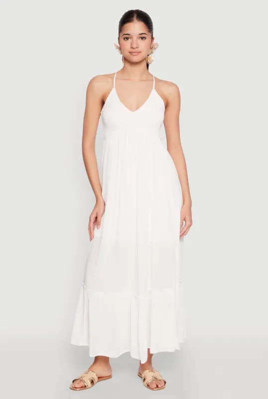 Almost Famous Smocked O Ring Tiered Maxi Dress sold by Rainbow