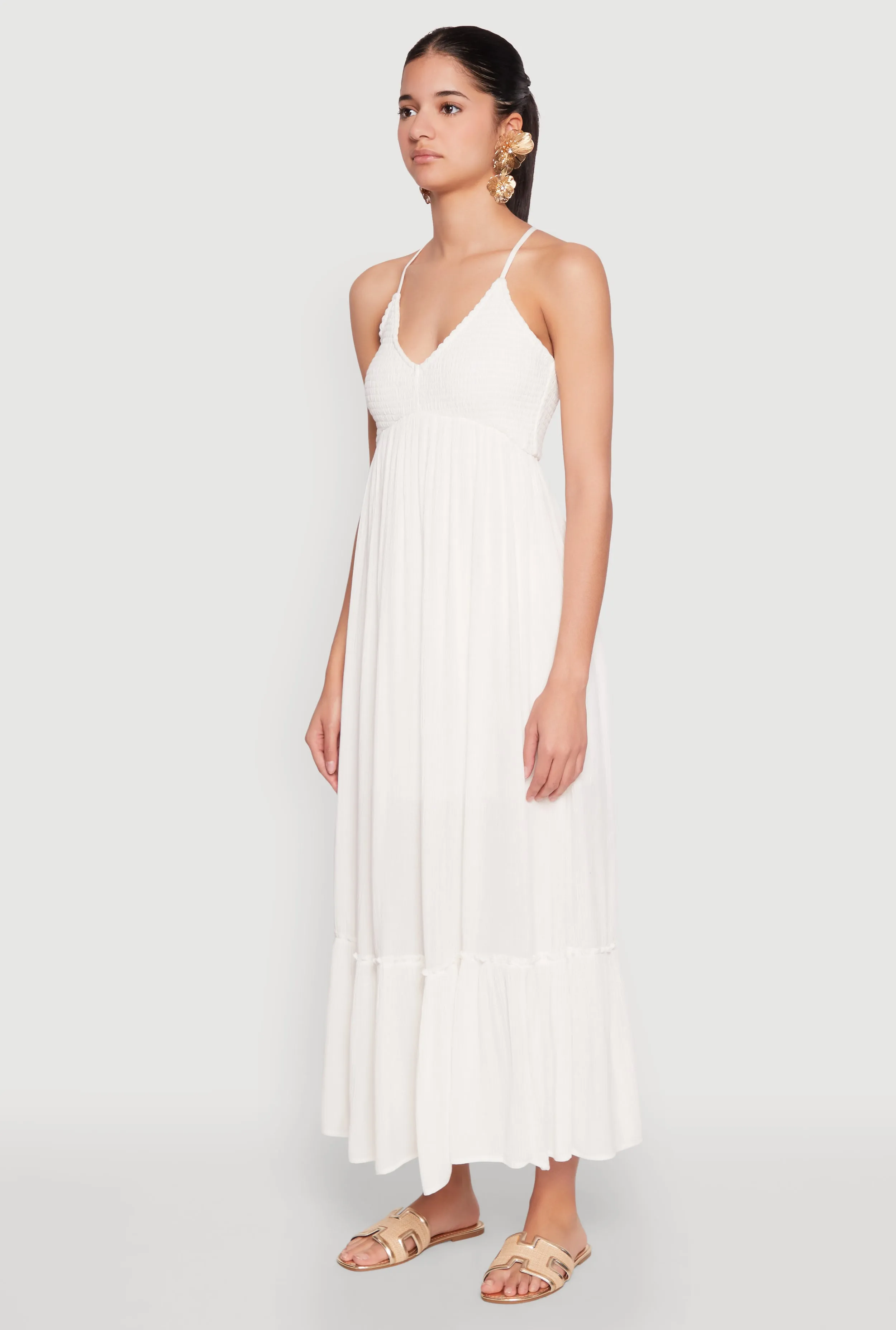 Almost Famous Smocked O Ring Tiered Maxi Dress sold by Rainbow product image thumbnail 3