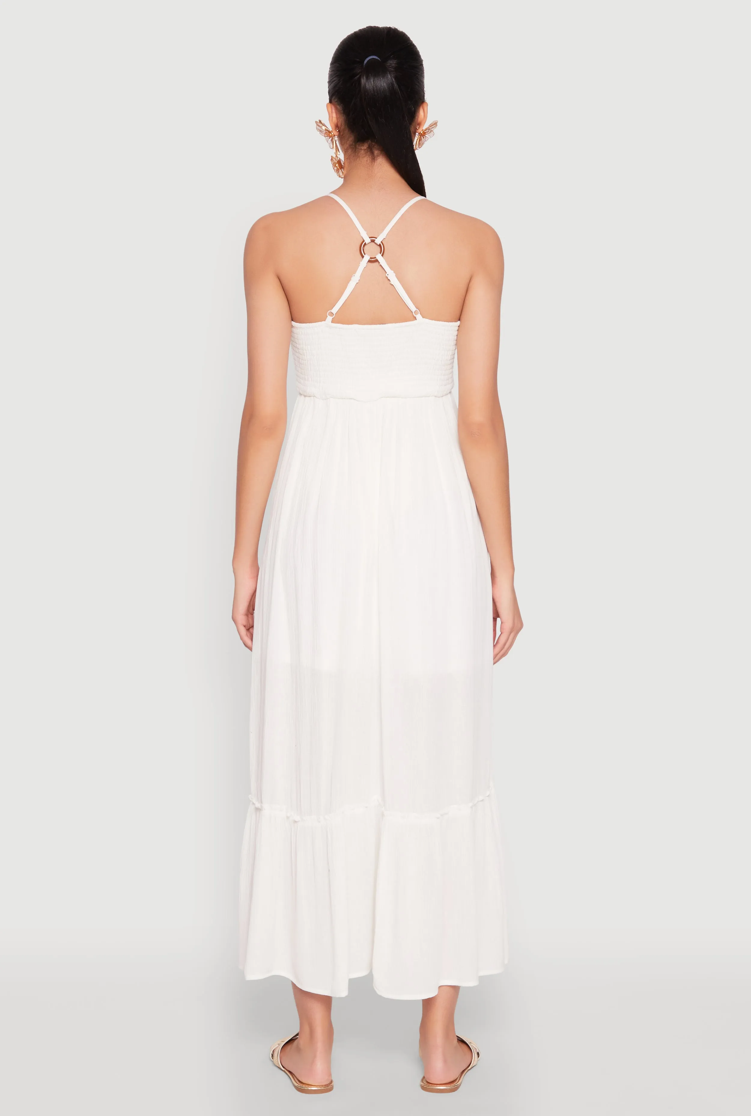 Almost Famous Smocked O Ring Tiered Maxi Dress sold by Rainbow product image thumbnail 5