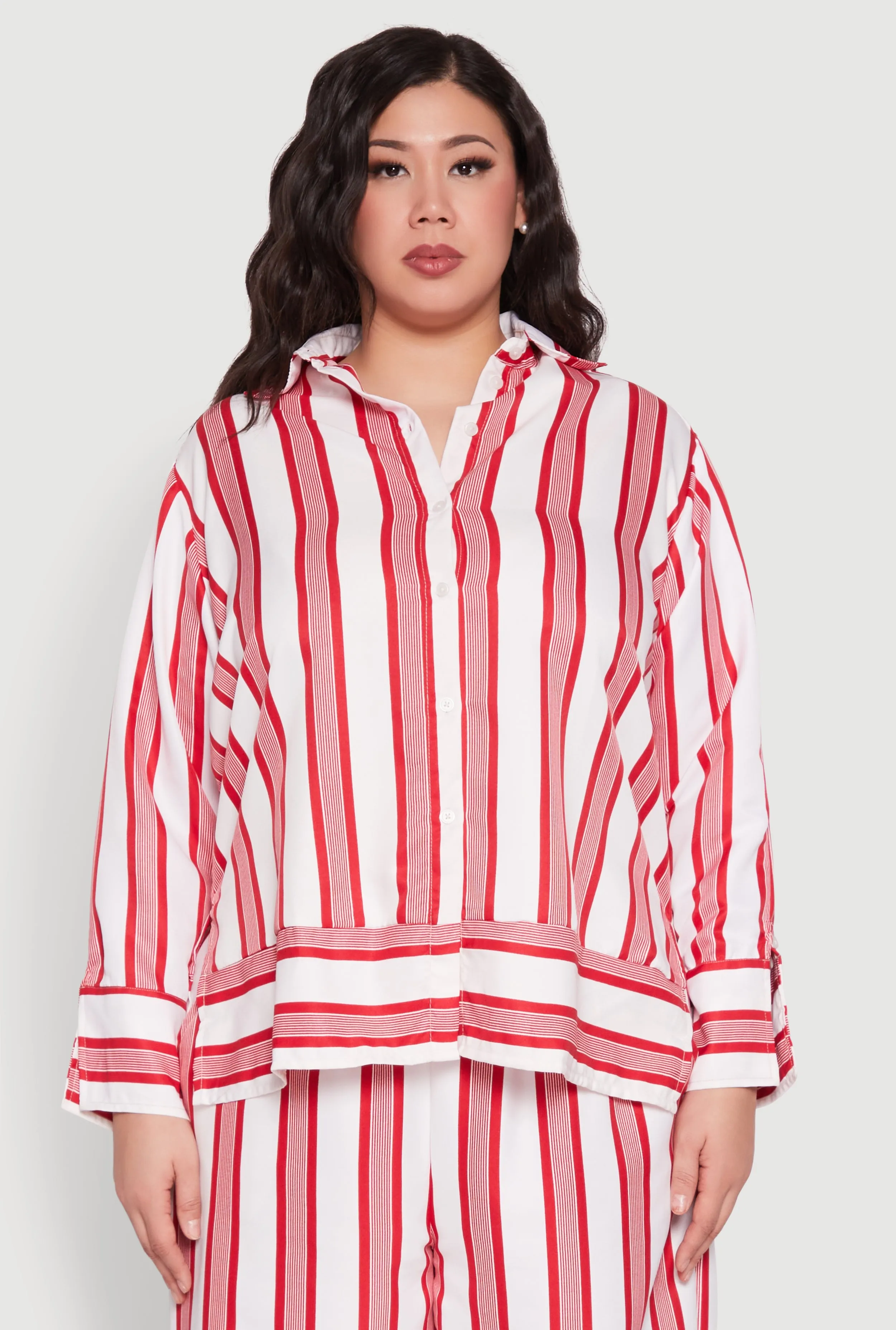 Plus Size Spoon Jeans Striped Button Front Shirt sold by Rainbow