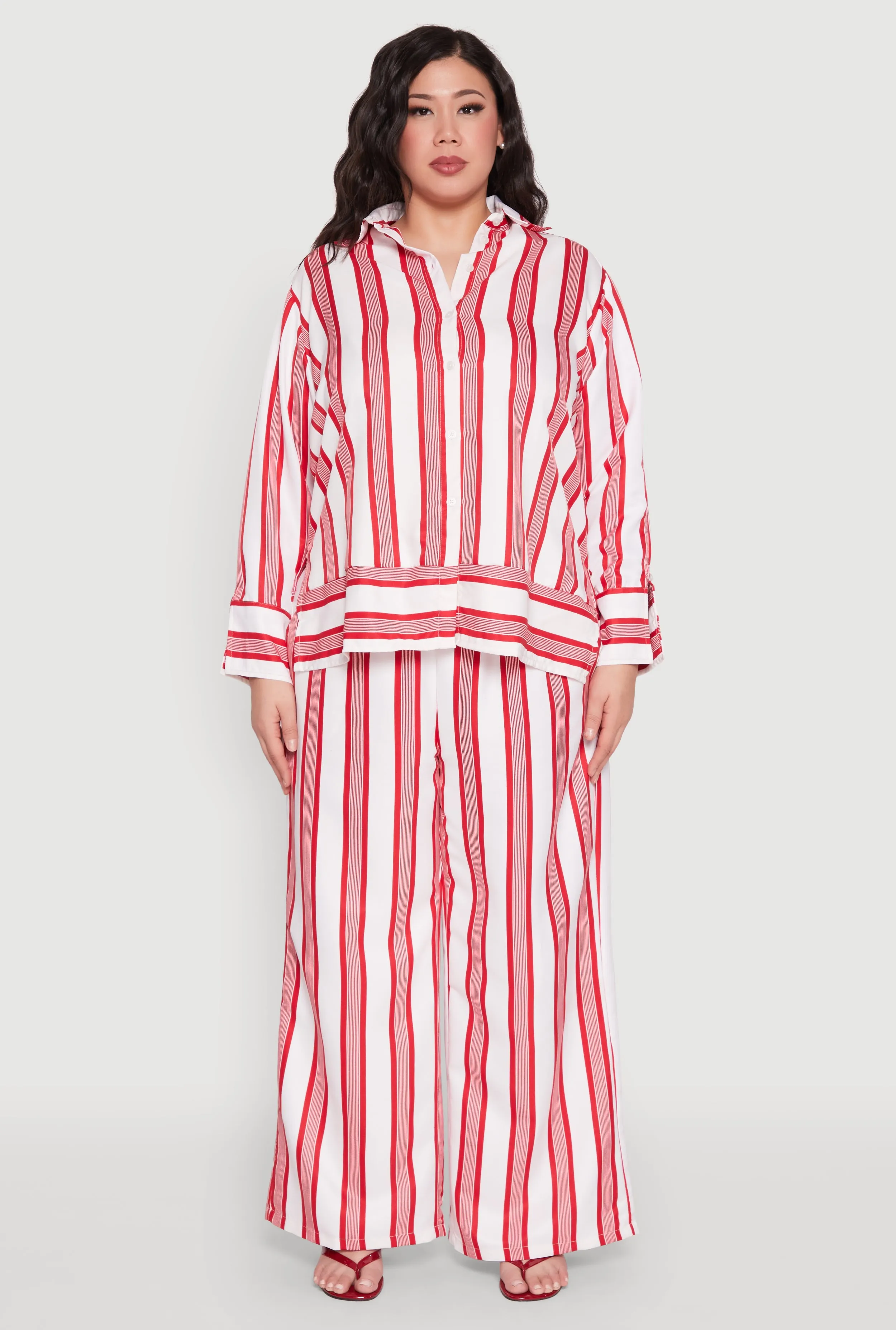 Plus Size Spoon Jeans Striped Button Front Shirt sold by Rainbow product image thumbnail 3