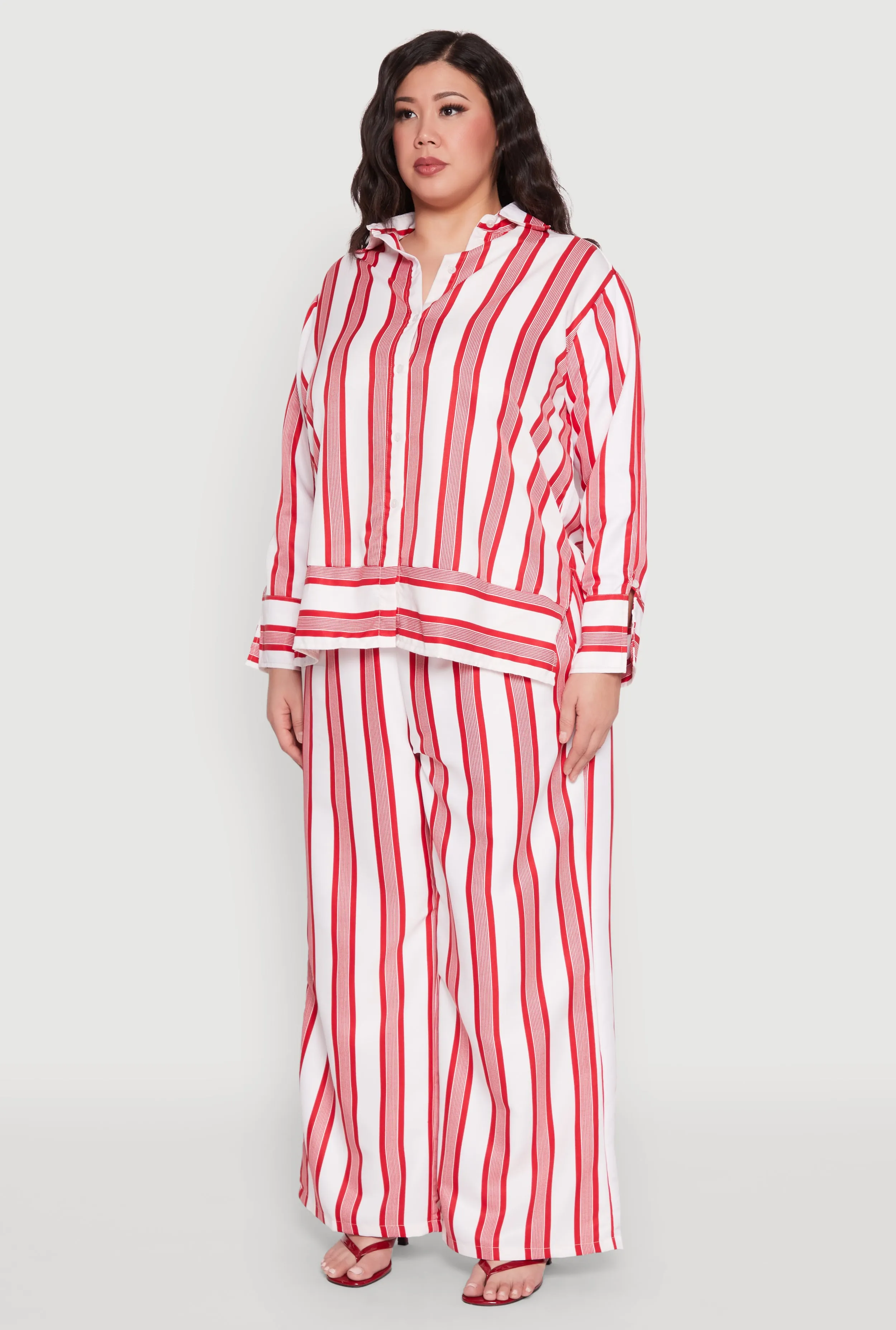 Plus Size Spoon Jeans Striped Button Front Shirt sold by Rainbow product image thumbnail 5