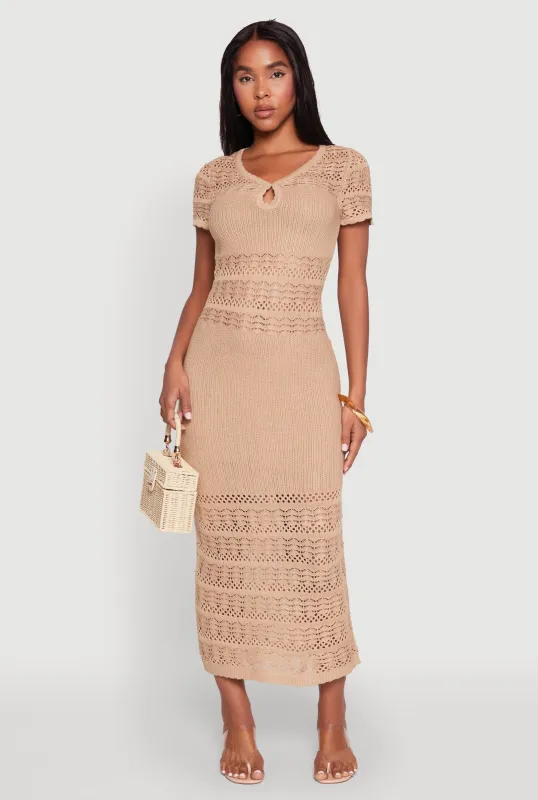 Almost Famous Short Sleeve Pointelle Maxi Dress sold by Rainbow