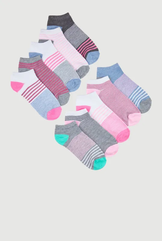 Girls Stripe Pattern Ankle Socks 10 Pack sold by Rainbow