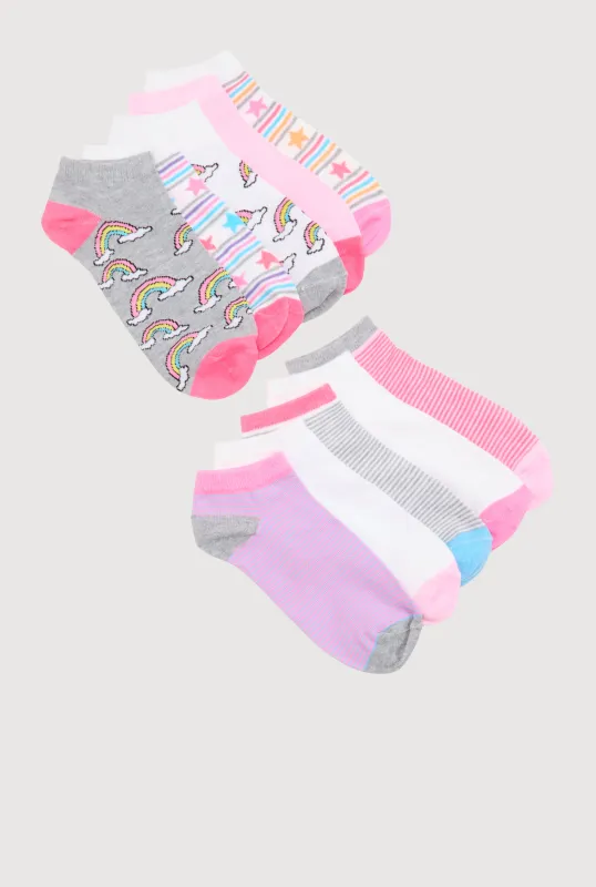Girls Printed Pattern Ankle Socks 10 Pack sold by Rainbow