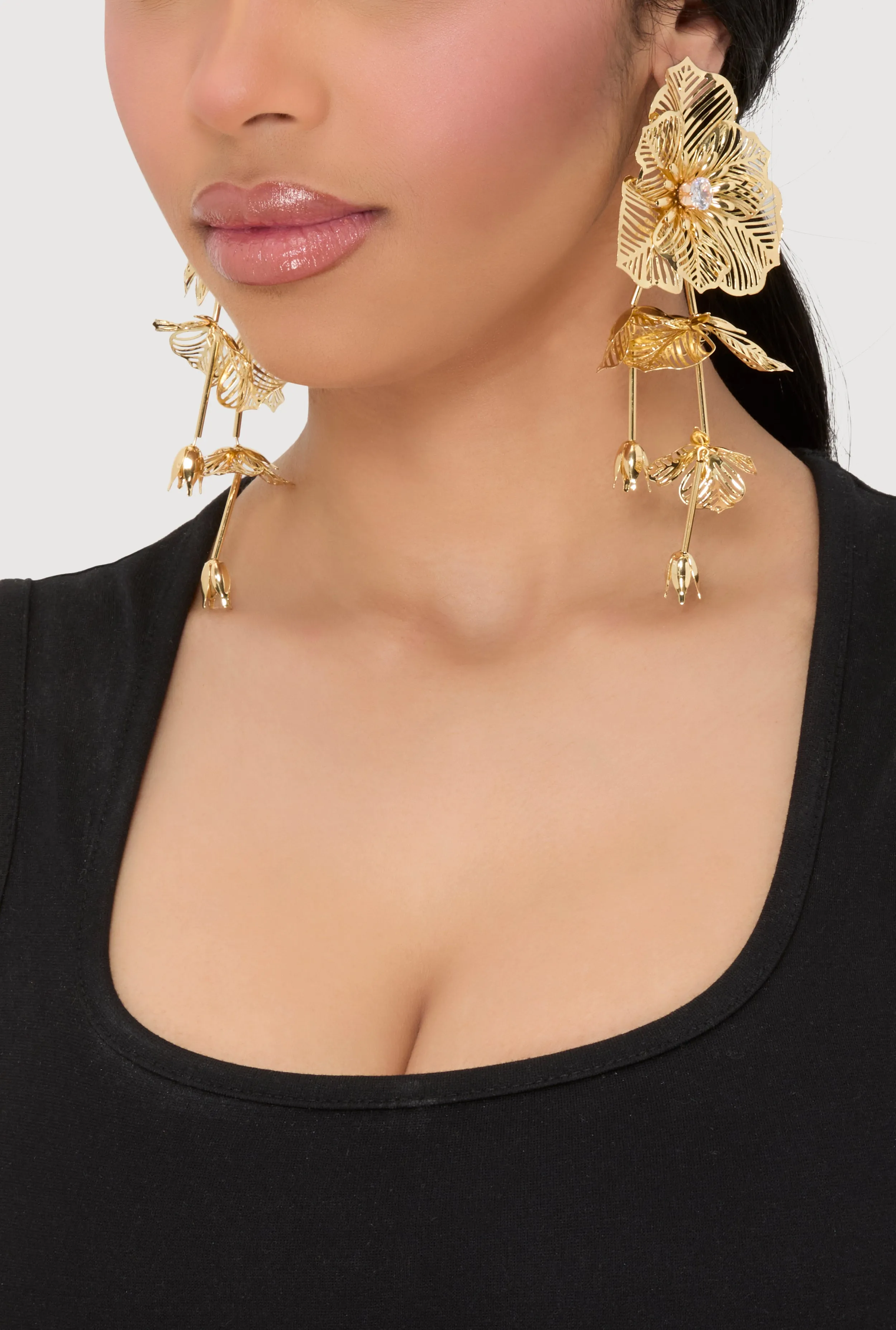 Floral Cubic Zirconia Studded Drop Earrings sold by Rainbow product image thumbnail 2