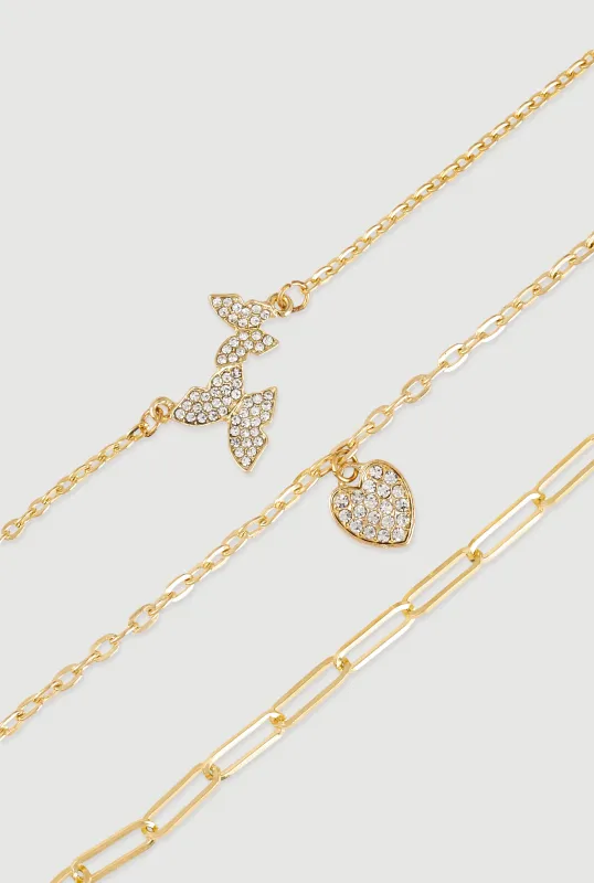 Butterfly Heart Charm Anklet Trio sold by Rainbow