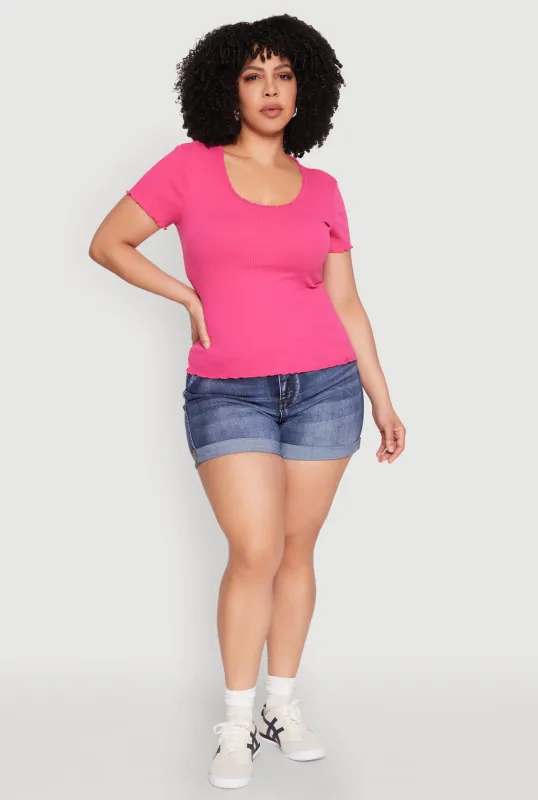 Plus Size Ribbed Lace Detail Lettuce Edge Top sold by Rainbow