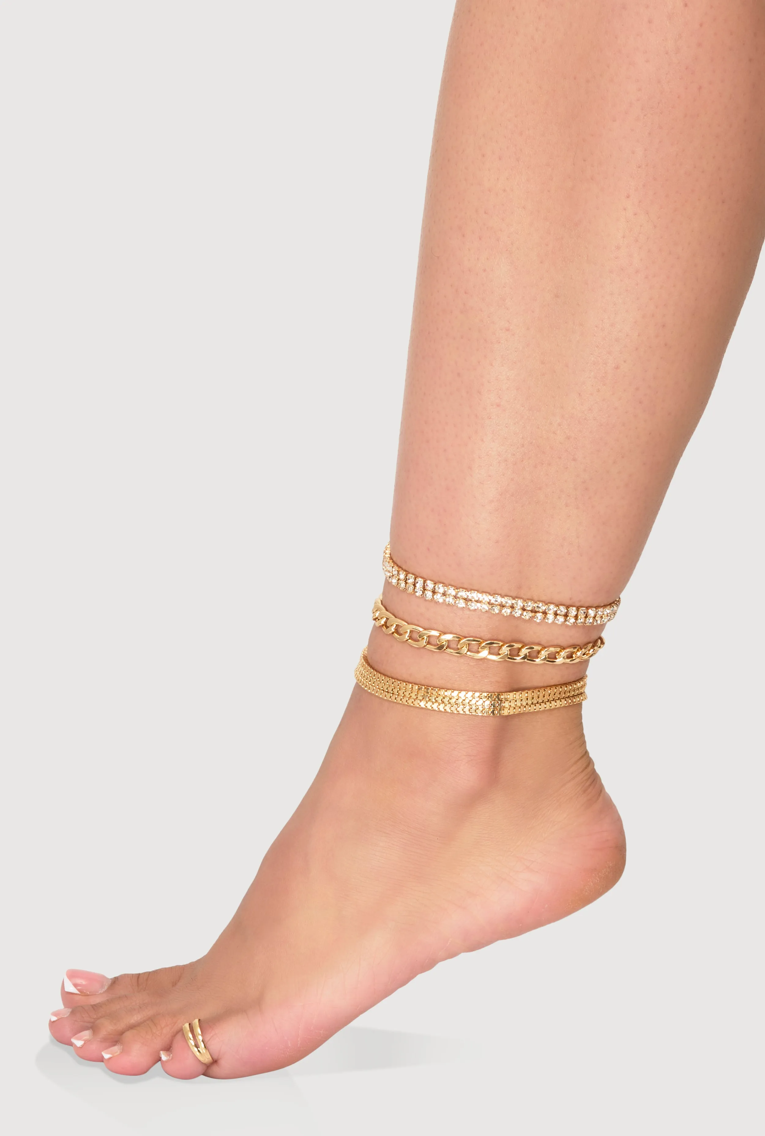 Cubic Zirconia Assorted Anklet Trio with Toe Ring sold by Rainbow product image thumbnail 2