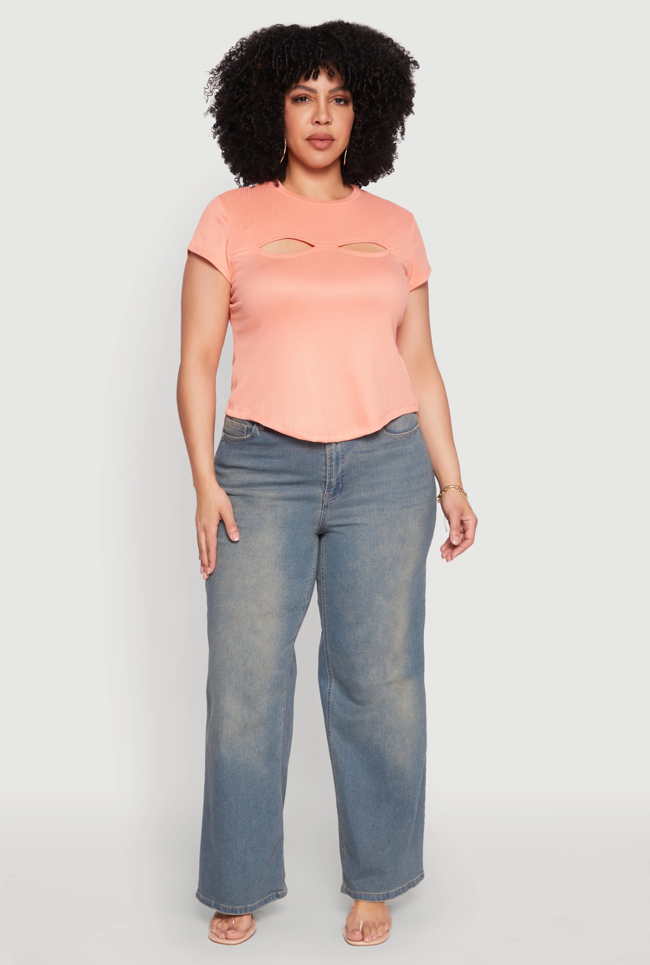 Plus Size Cut Out Rib Knit Top sold by Rainbow