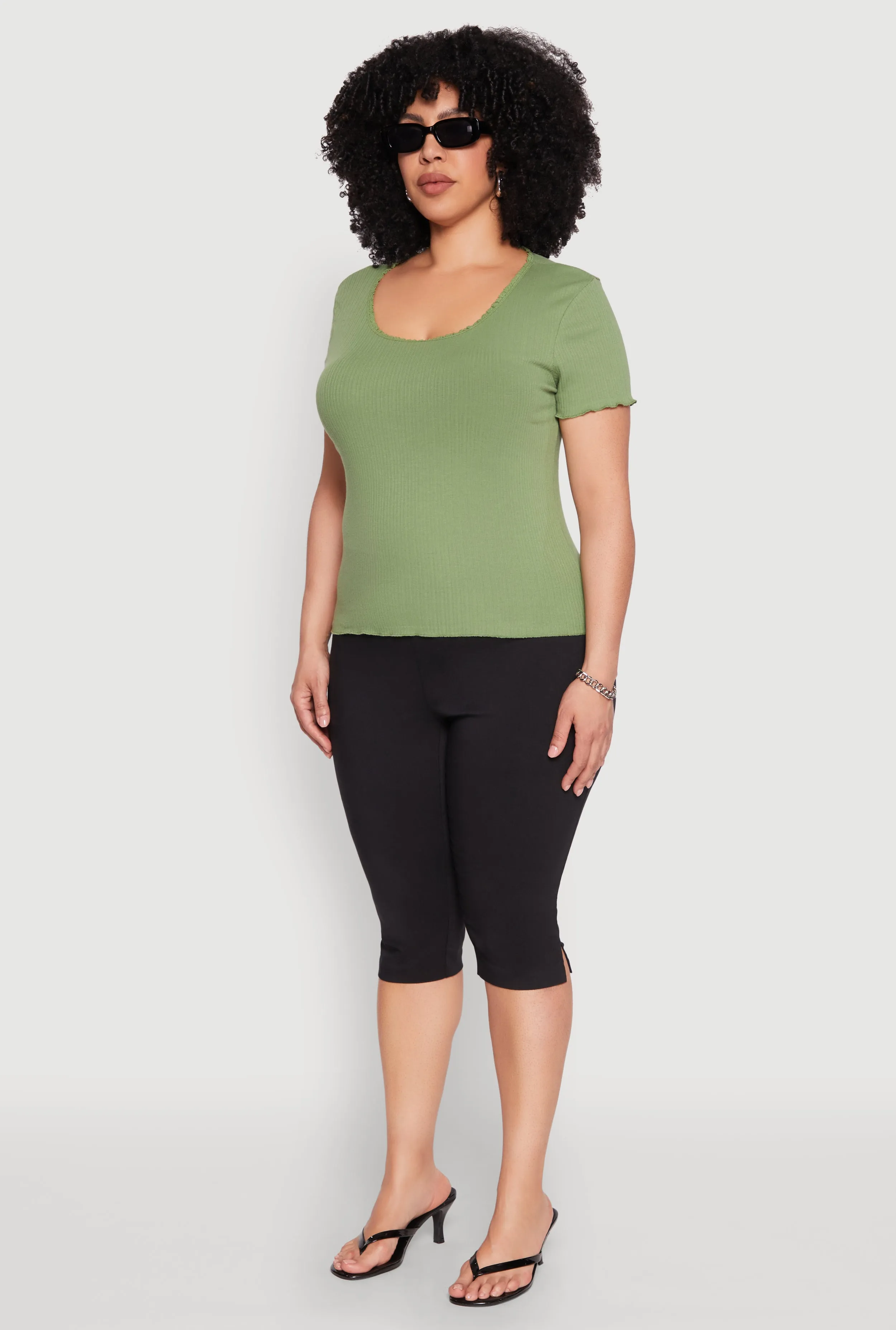 Plus Size Ribbed Lace Detail Lettuce Edge Top sold by Rainbow product image thumbnail 5