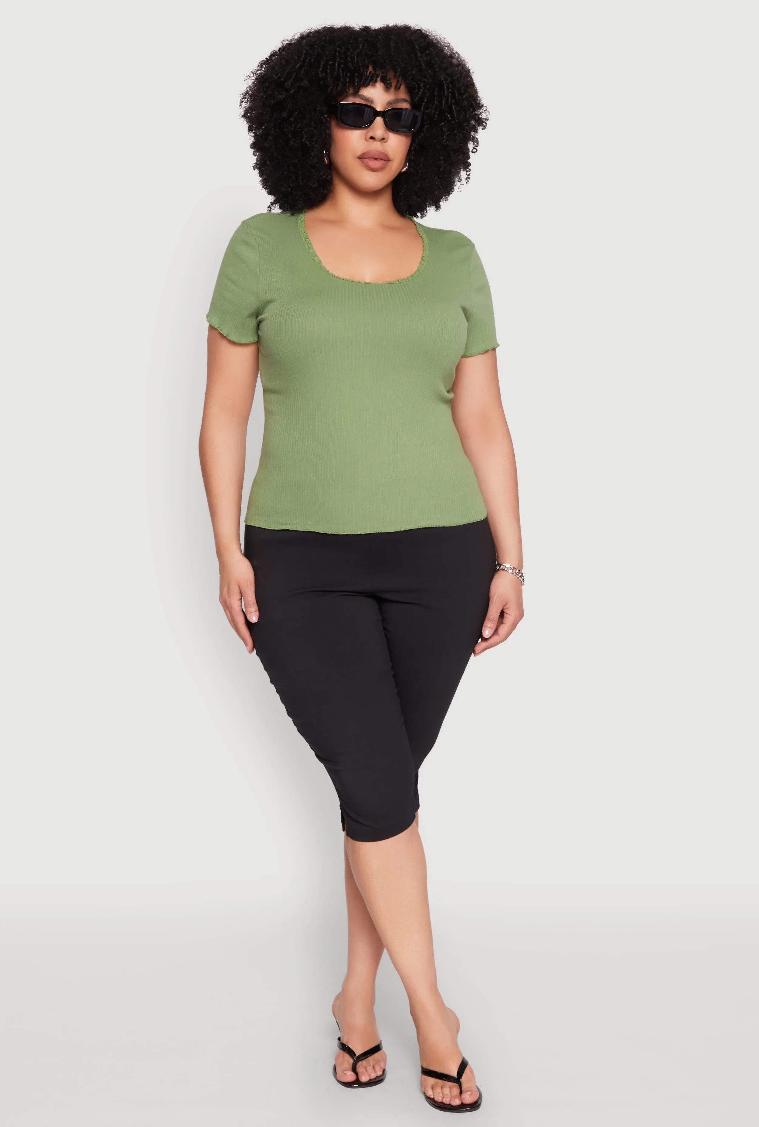 Plus Size Ribbed Lace Detail Lettuce Edge Top sold by Rainbow product image thumbnail 3