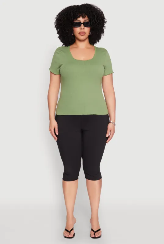 Plus Size Ribbed Lace Detail Lettuce Edge Top sold by Rainbow