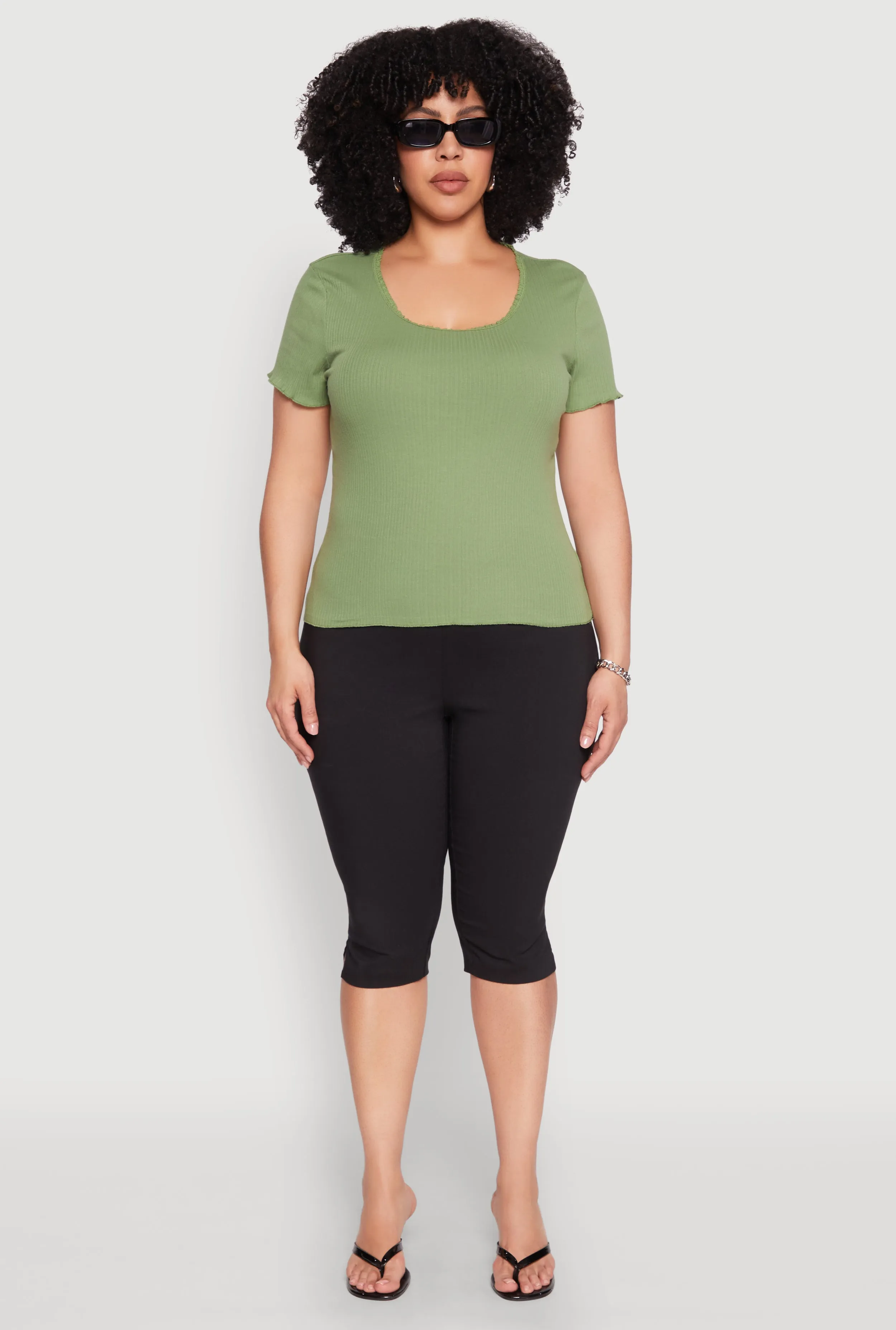 Plus Size Ribbed Lace Detail Lettuce Edge Top sold by Rainbow