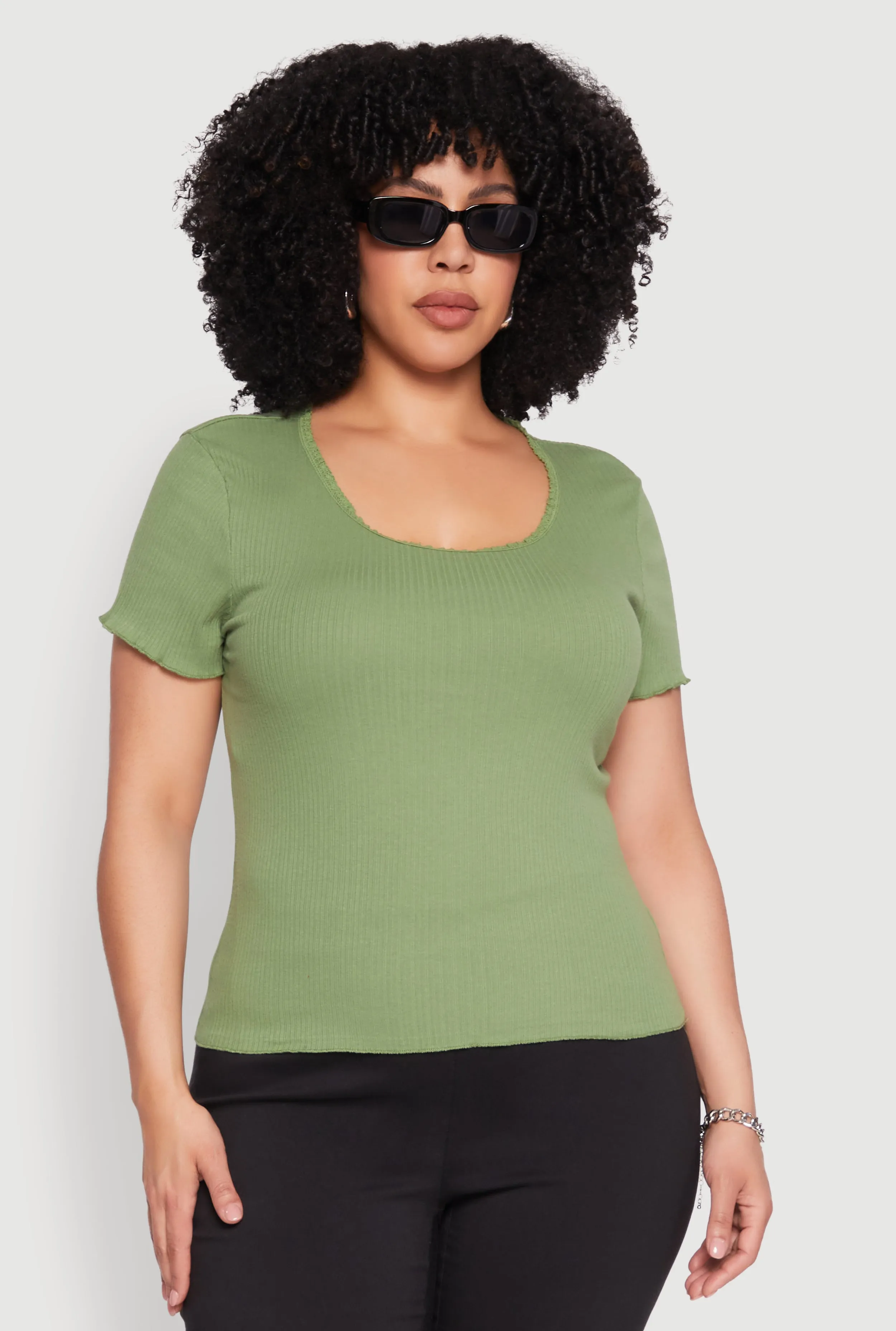 Plus Size Ribbed Lace Detail Lettuce Edge Top sold by Rainbow product image thumbnail 2
