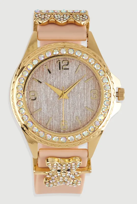 Heart Bear Rhinestone Detail Analog Watch sold by Rainbow