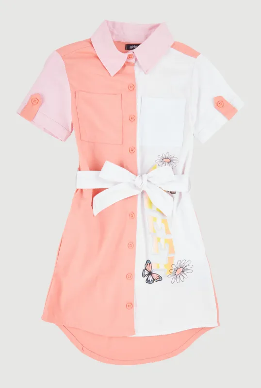 Girls Color Blocked Sweet Butterfly Shirt Dress sold by Rainbow