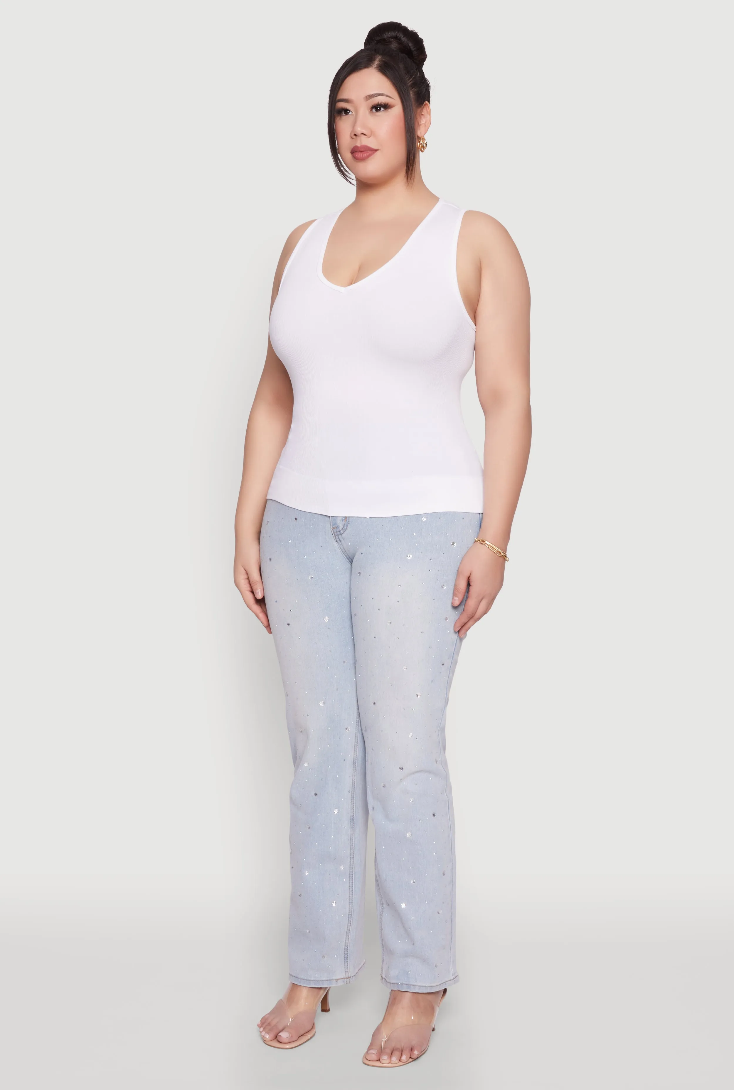 Plus Size Seamless V Neck Rib Knit Top sold by Rainbow product image thumbnail 5