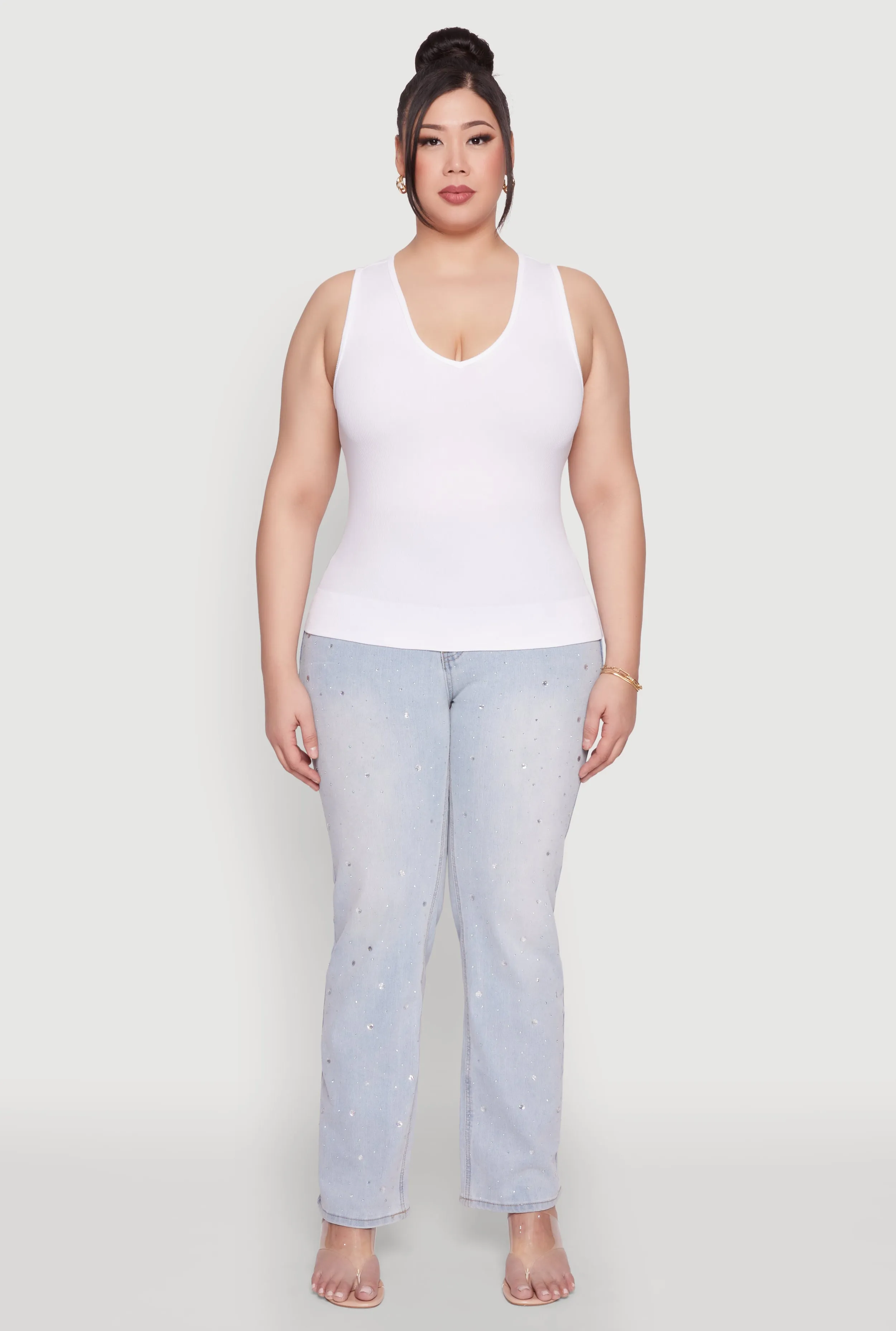 Plus Size Seamless V Neck Rib Knit Top sold by Rainbow product image thumbnail 3