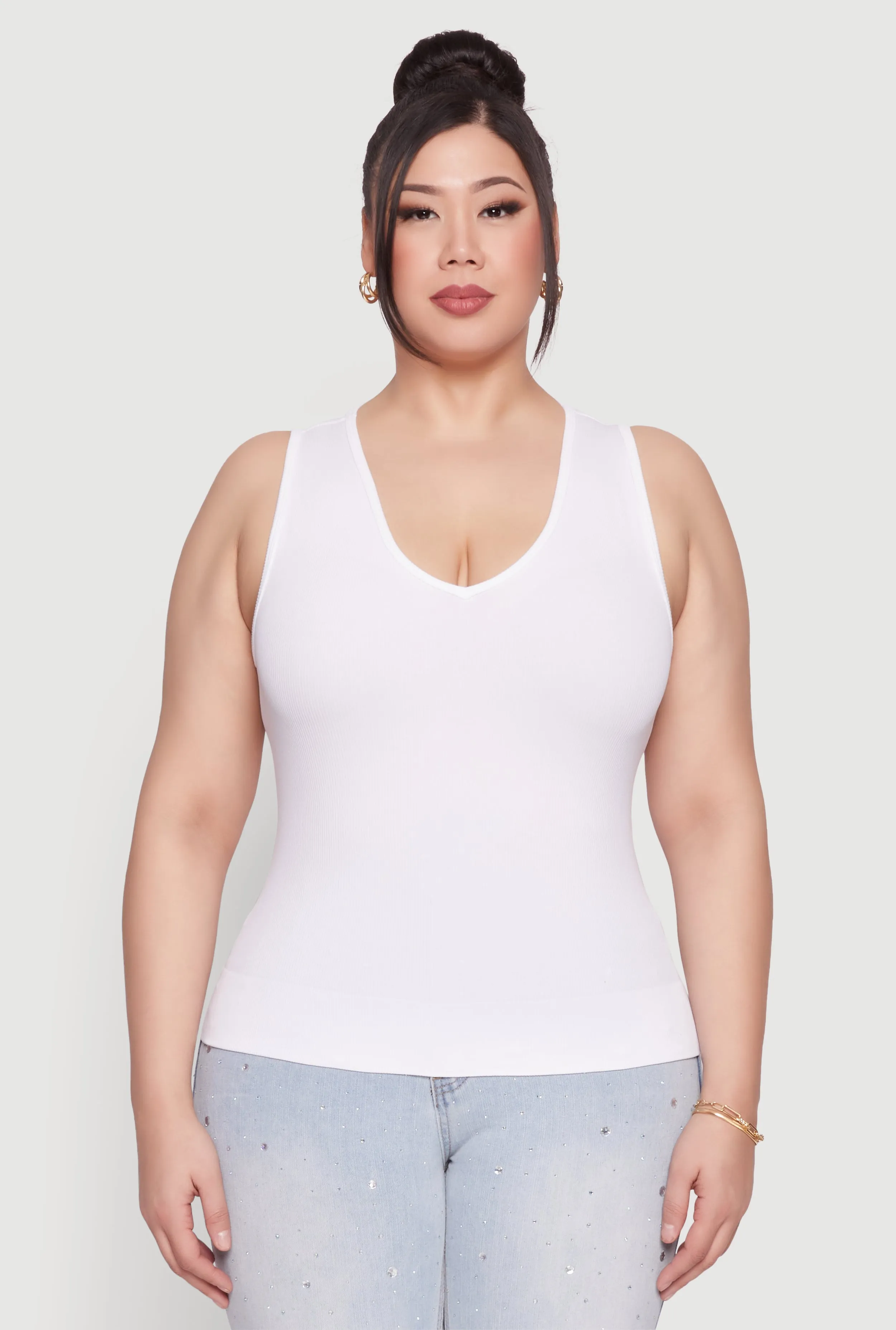 Plus Size Seamless V Neck Rib Knit Top sold by Rainbow product image thumbnail 2