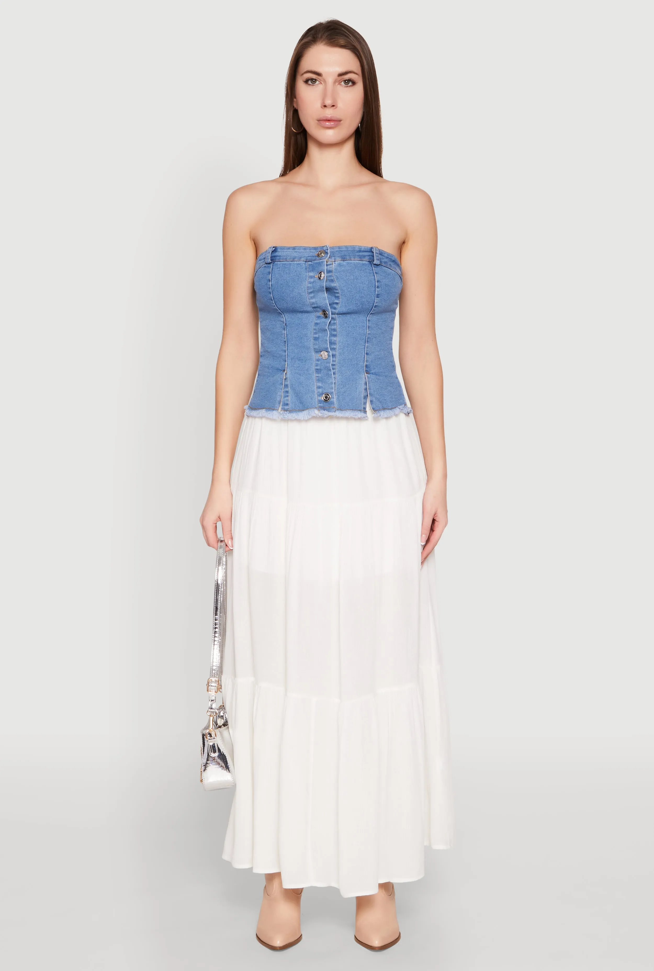 Frayed Split Hem Denim Tube Top sold by Rainbow product image thumbnail 3