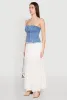 Frayed Split Hem Denim Tube Top sold by Rainbow