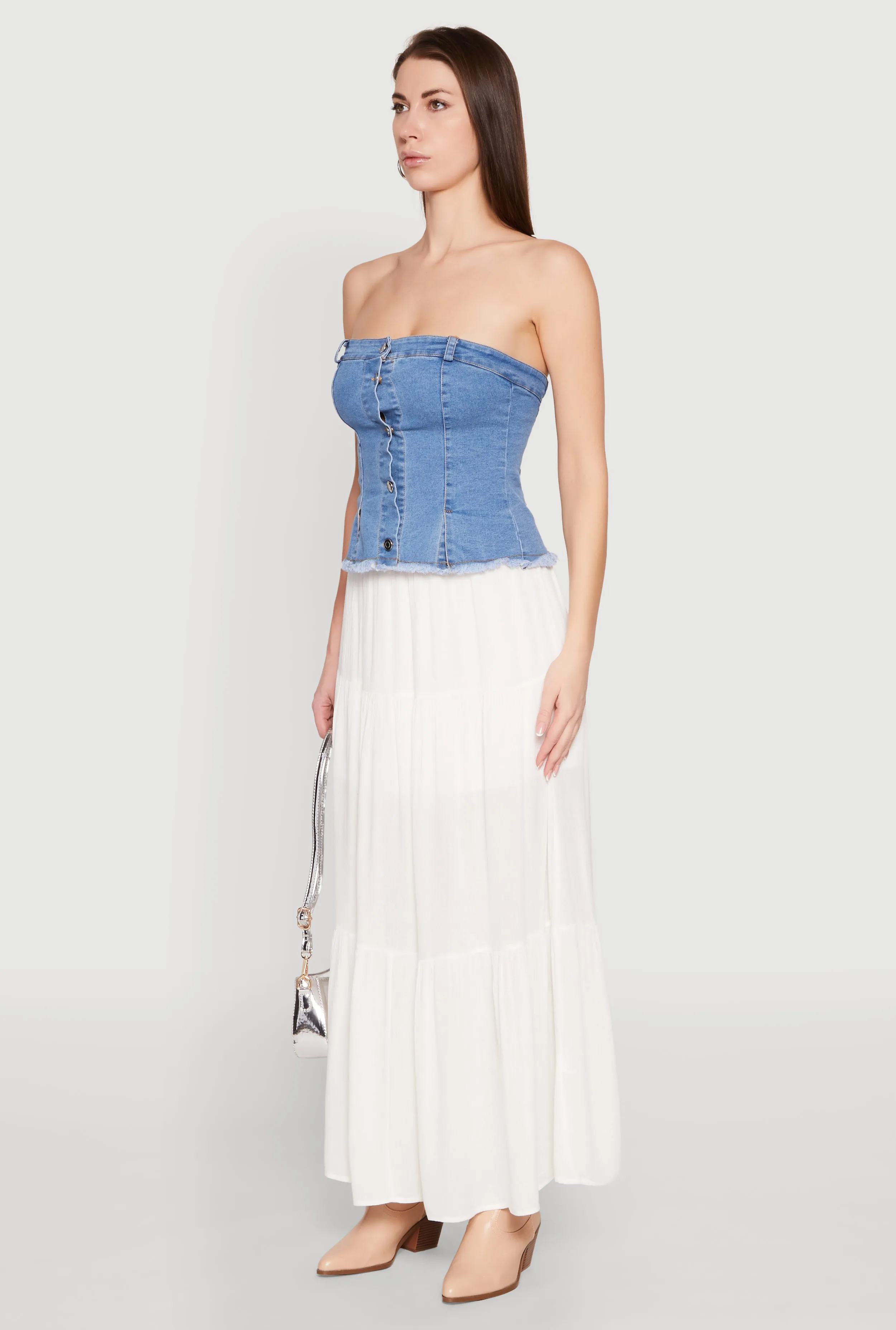 Frayed Split Hem Denim Tube Top sold by Rainbow product image thumbnail 5