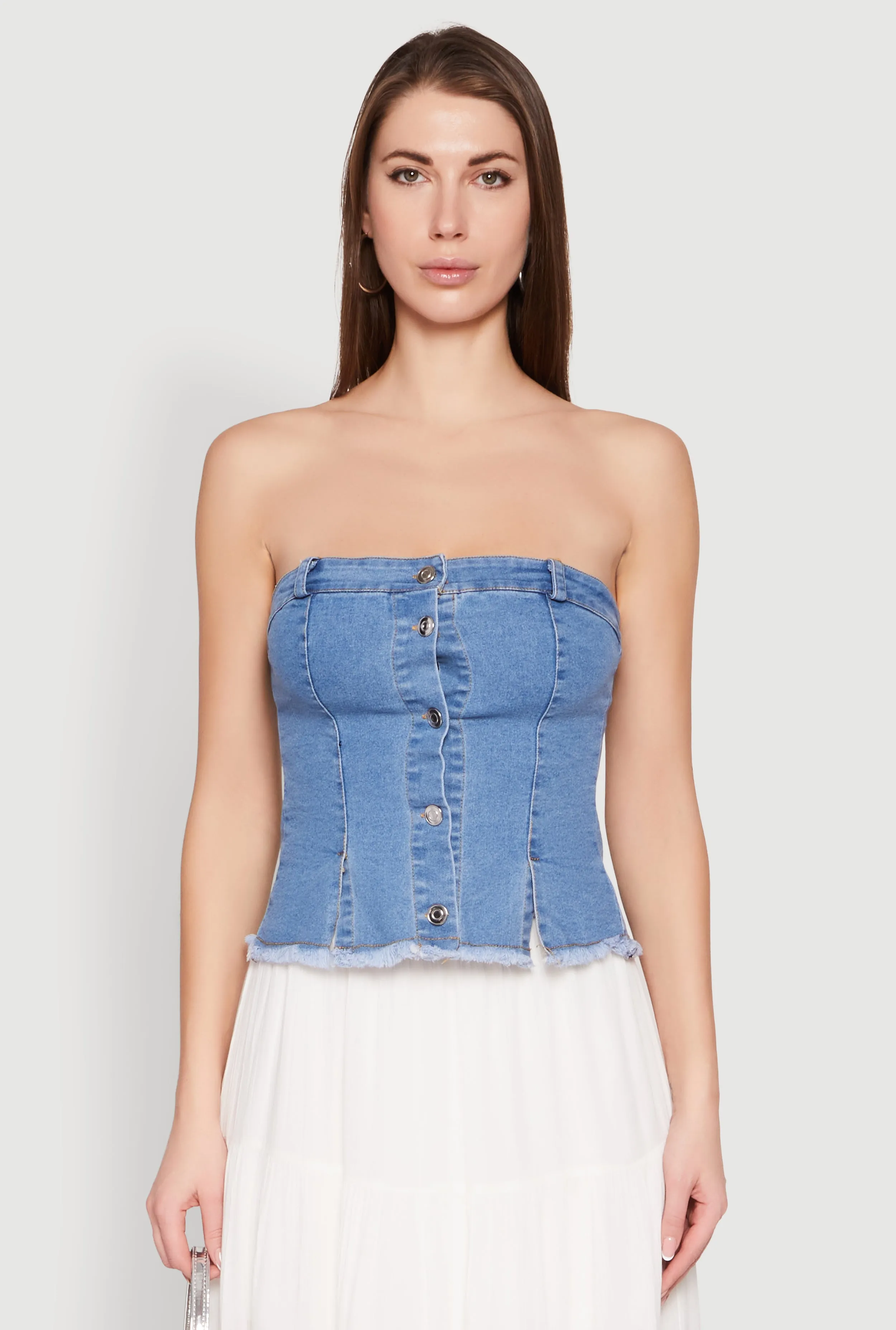 Frayed Split Hem Denim Tube Top sold by Rainbow product image thumbnail 2