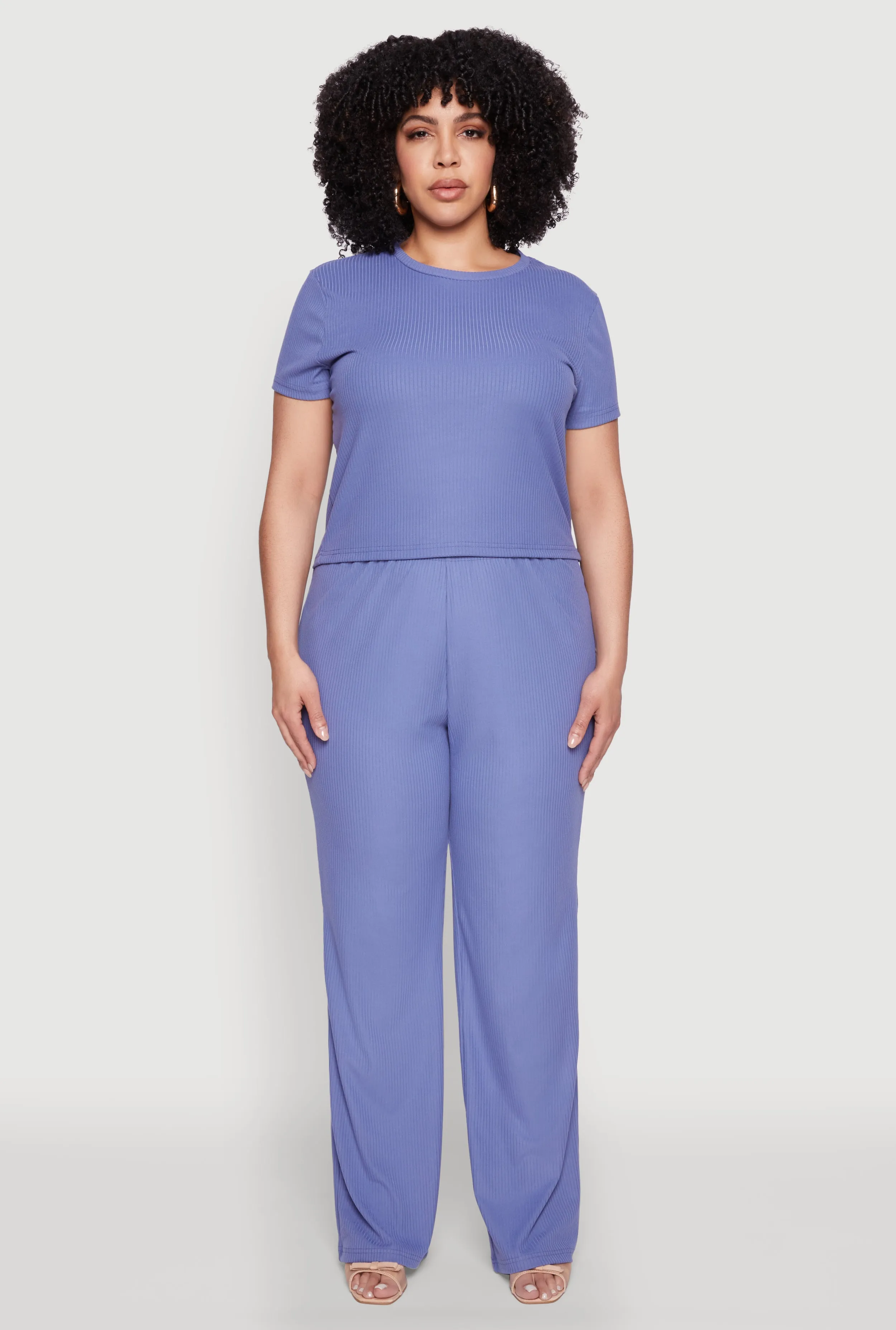 Plus Size Rib Knit Wide Leg Pants sold by Rainbow