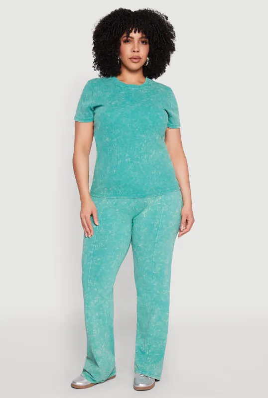 Plus Size Mineral Wash Pintuck Pants sold by Rainbow