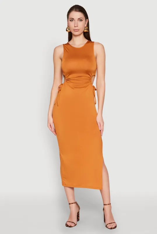 Drawstring Side Cut Out Sleeveless Midi Dress sold by Rainbow