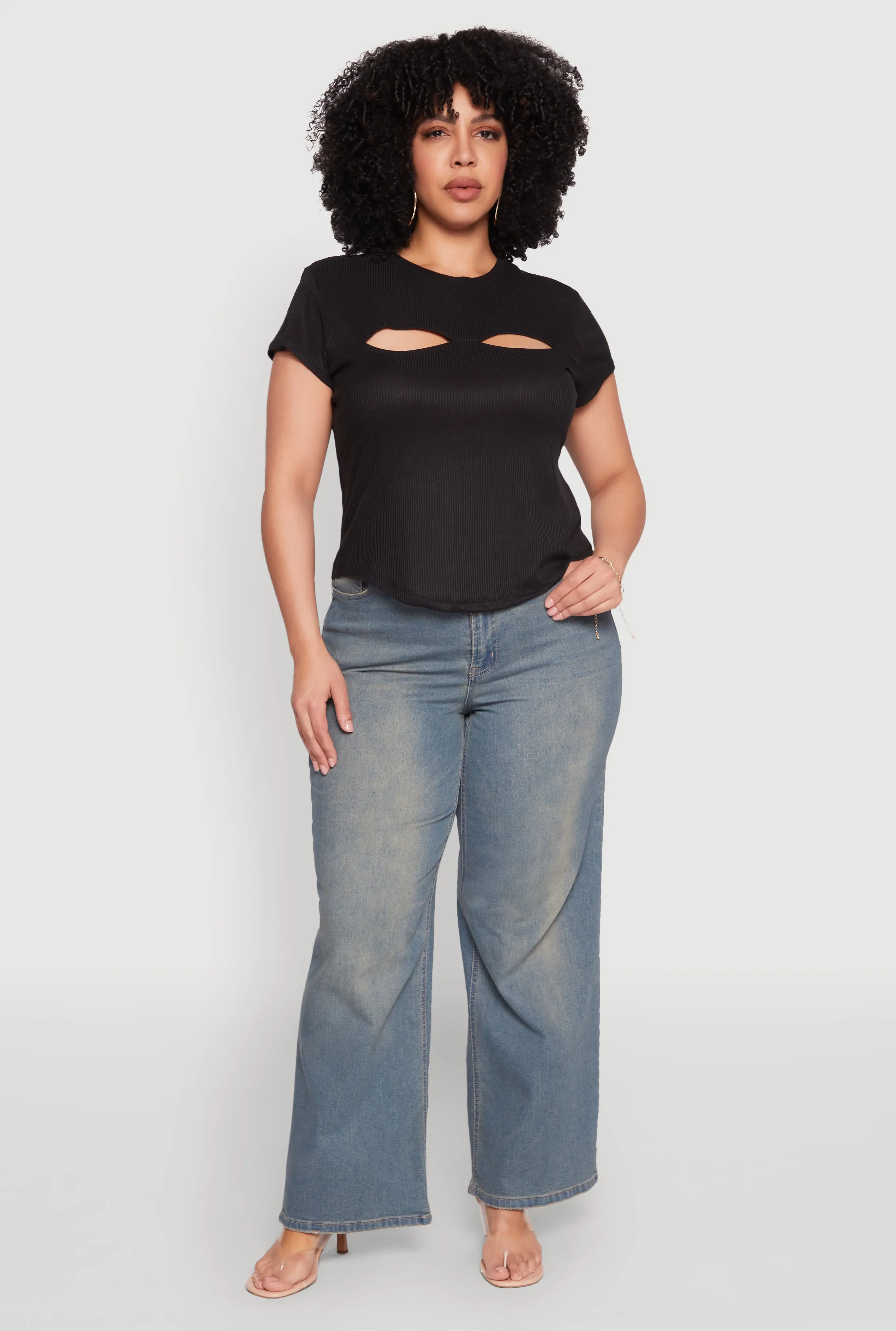 Plus Size Cut Out Rib Knit Top sold by Rainbow