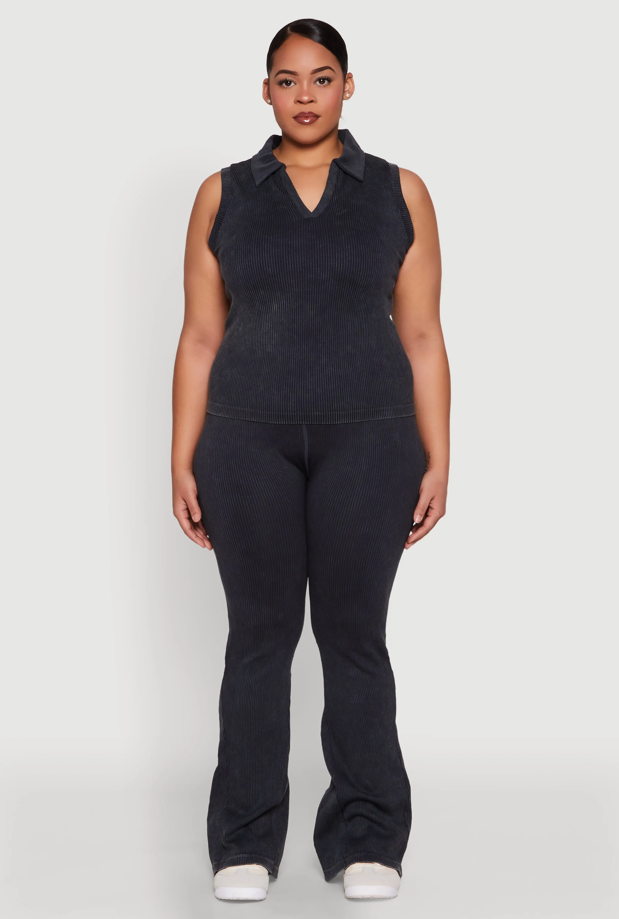 Plus Size Mineral Wash Ribbed Knit Boot Cut Pants sold by Rainbow