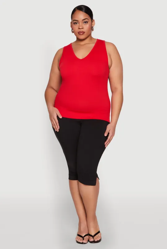 Plus Size Seamless V Neck Rib Knit Top sold by Rainbow