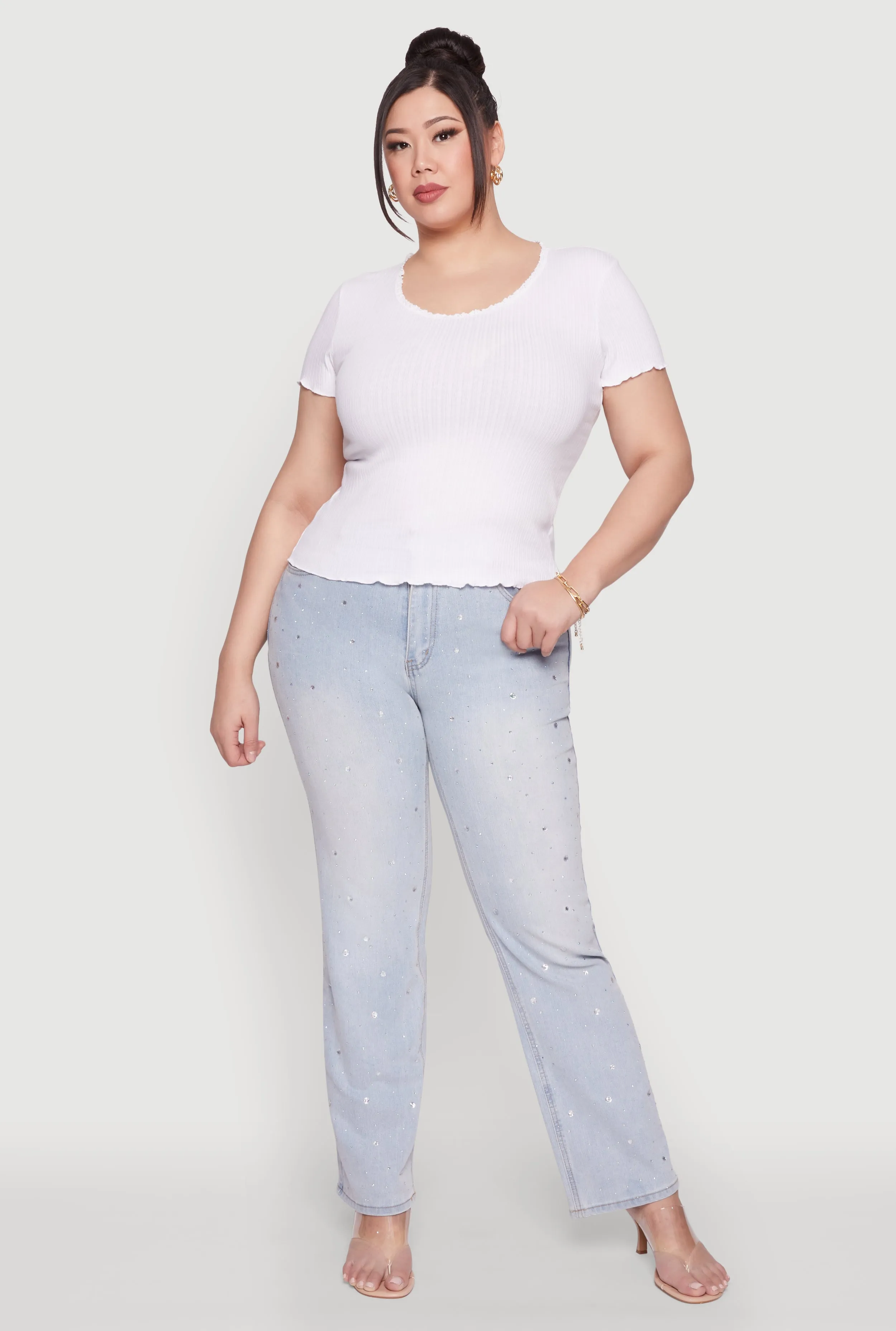 Plus Size Ribbed Lace Detail Lettuce Edge Top sold by Rainbow product image thumbnail 3