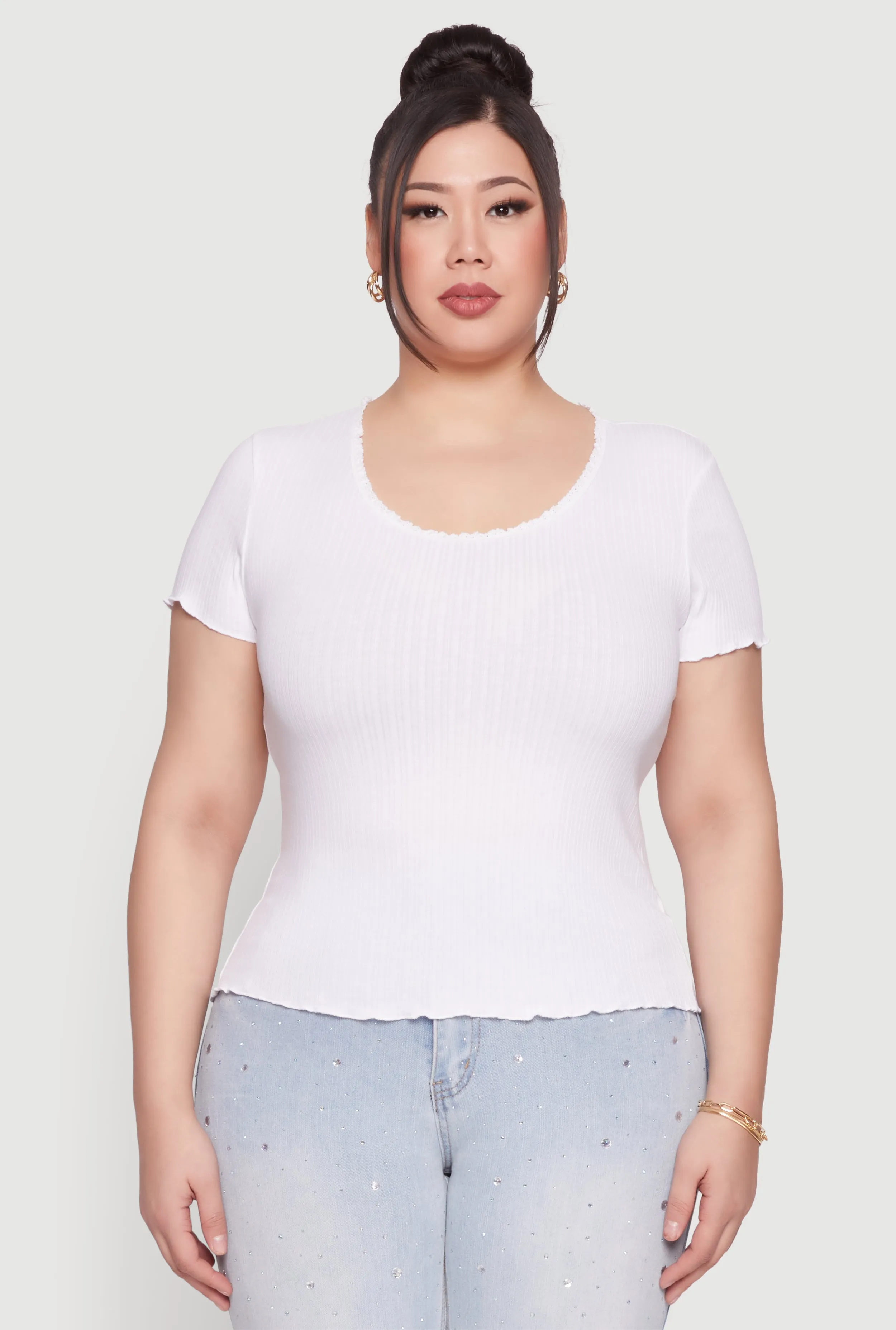 Plus Size Ribbed Lace Detail Lettuce Edge Top sold by Rainbow product image thumbnail 2