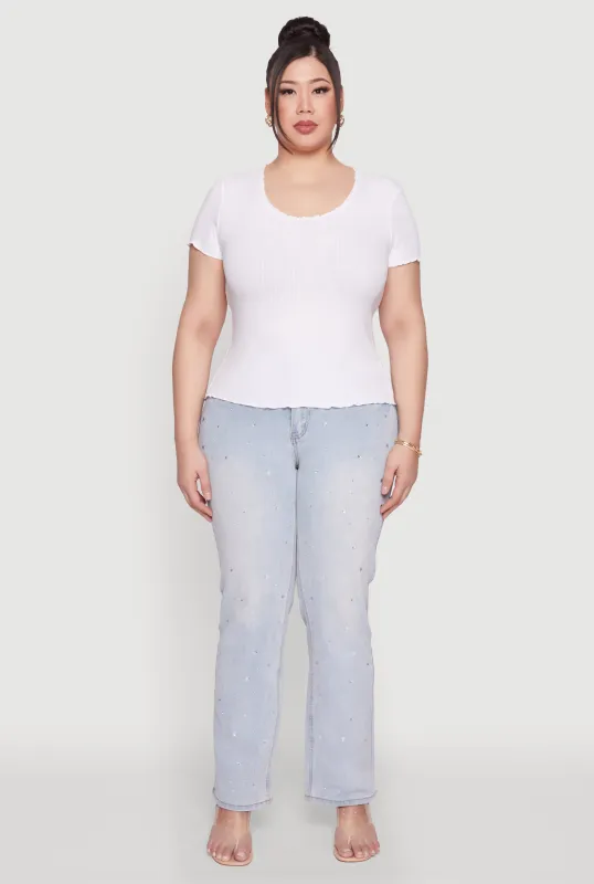 Plus Size Ribbed Lace Detail Lettuce Edge Top sold by Rainbow