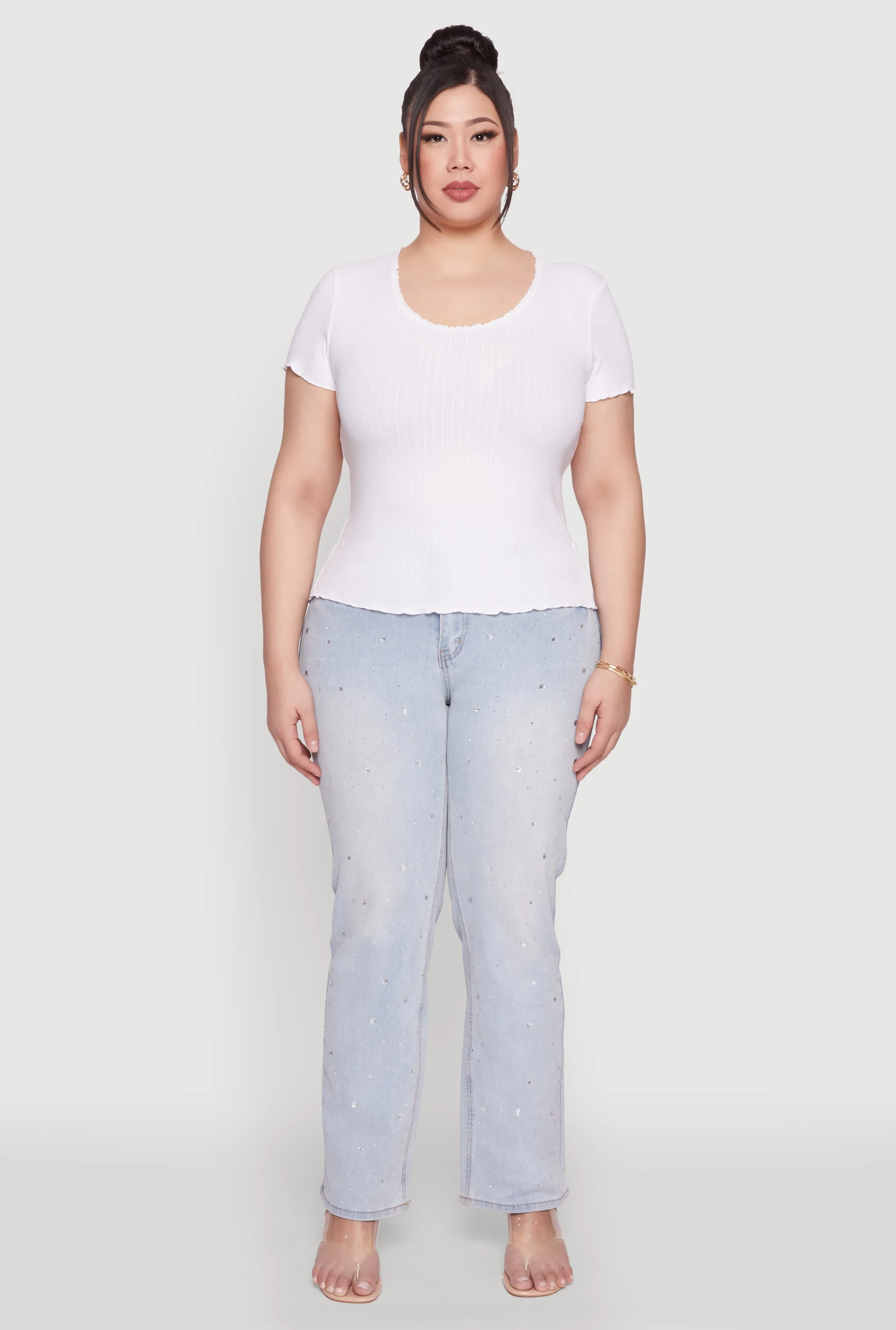 Plus Size Ribbed Lace Detail Lettuce Edge Top sold by Rainbow