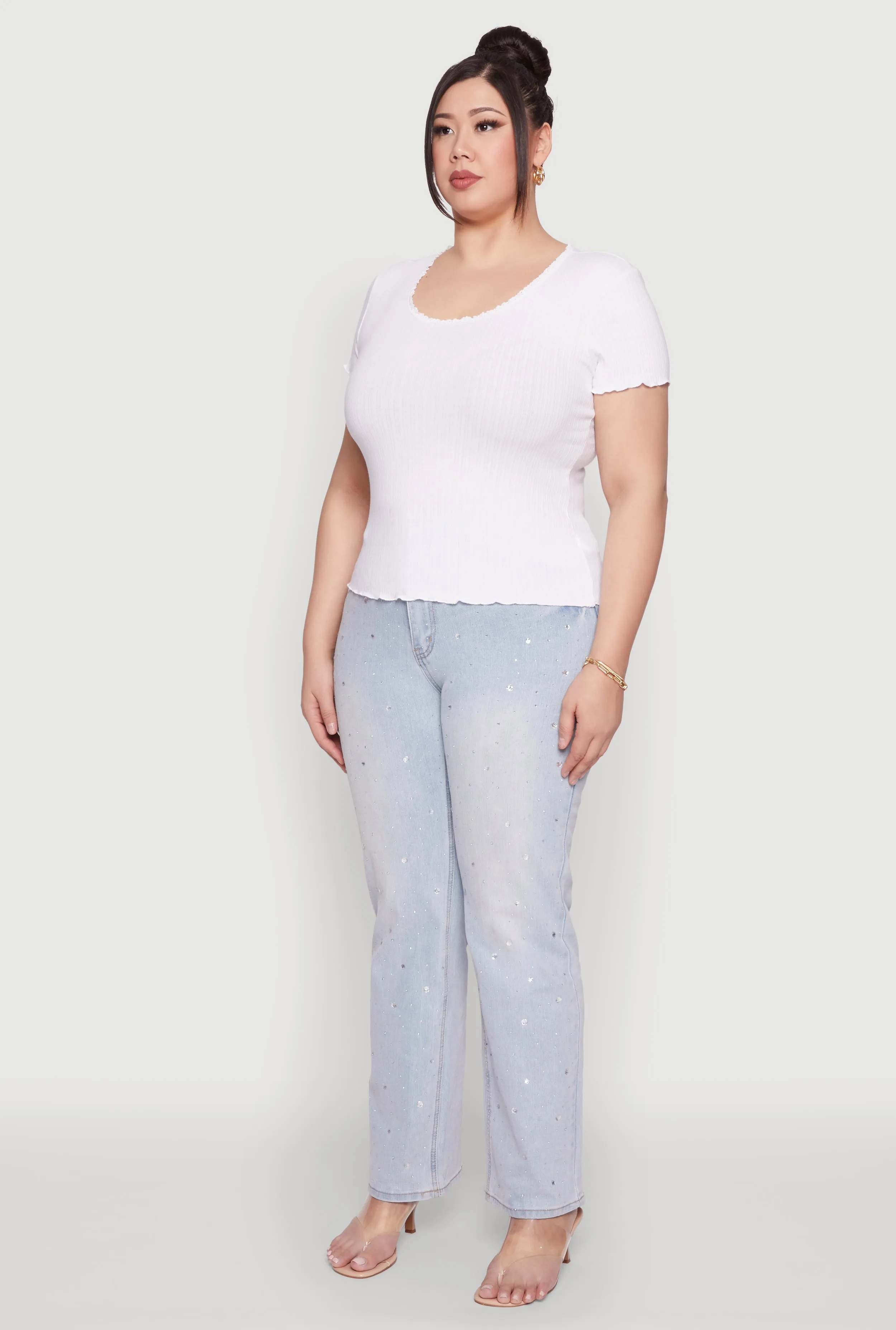 Plus Size Ribbed Lace Detail Lettuce Edge Top sold by Rainbow product image thumbnail 5